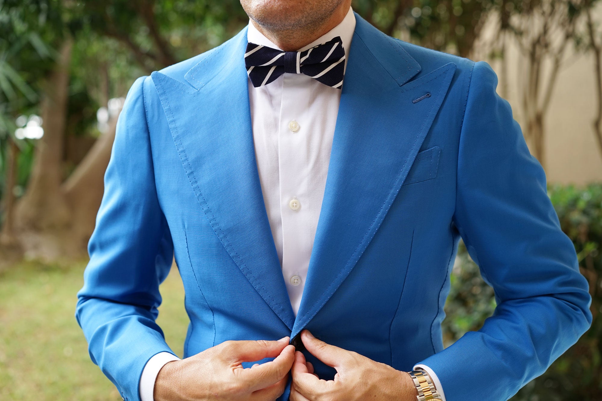 Oxford Blue Pencil Striped Linen Bow Tie