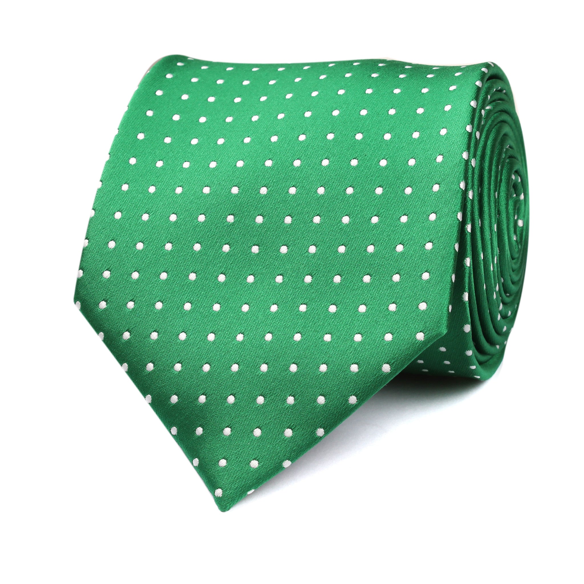 Green Tie with White Polka Dots