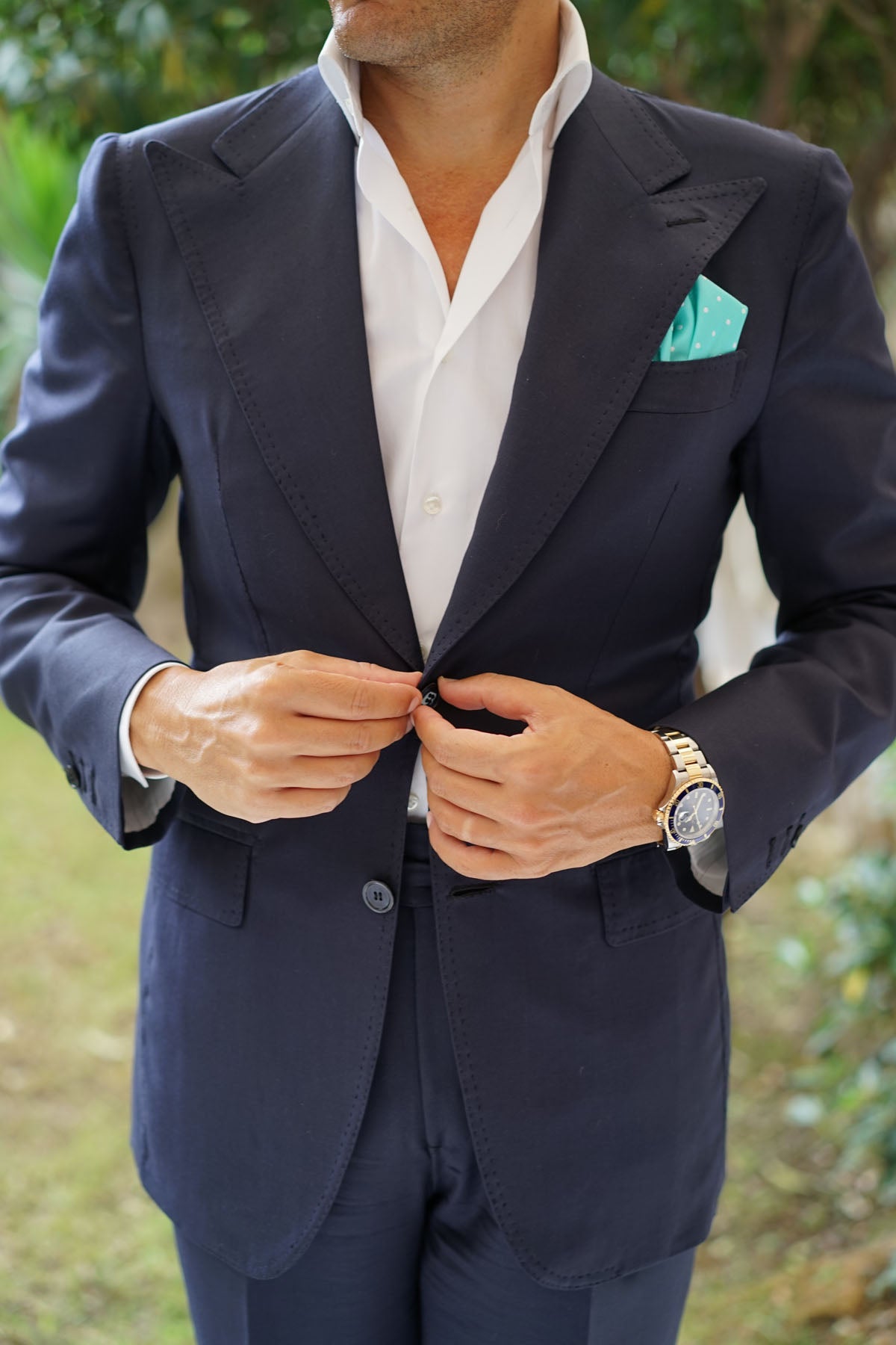 Seafoam Green with White Polka Dots Pocket Square