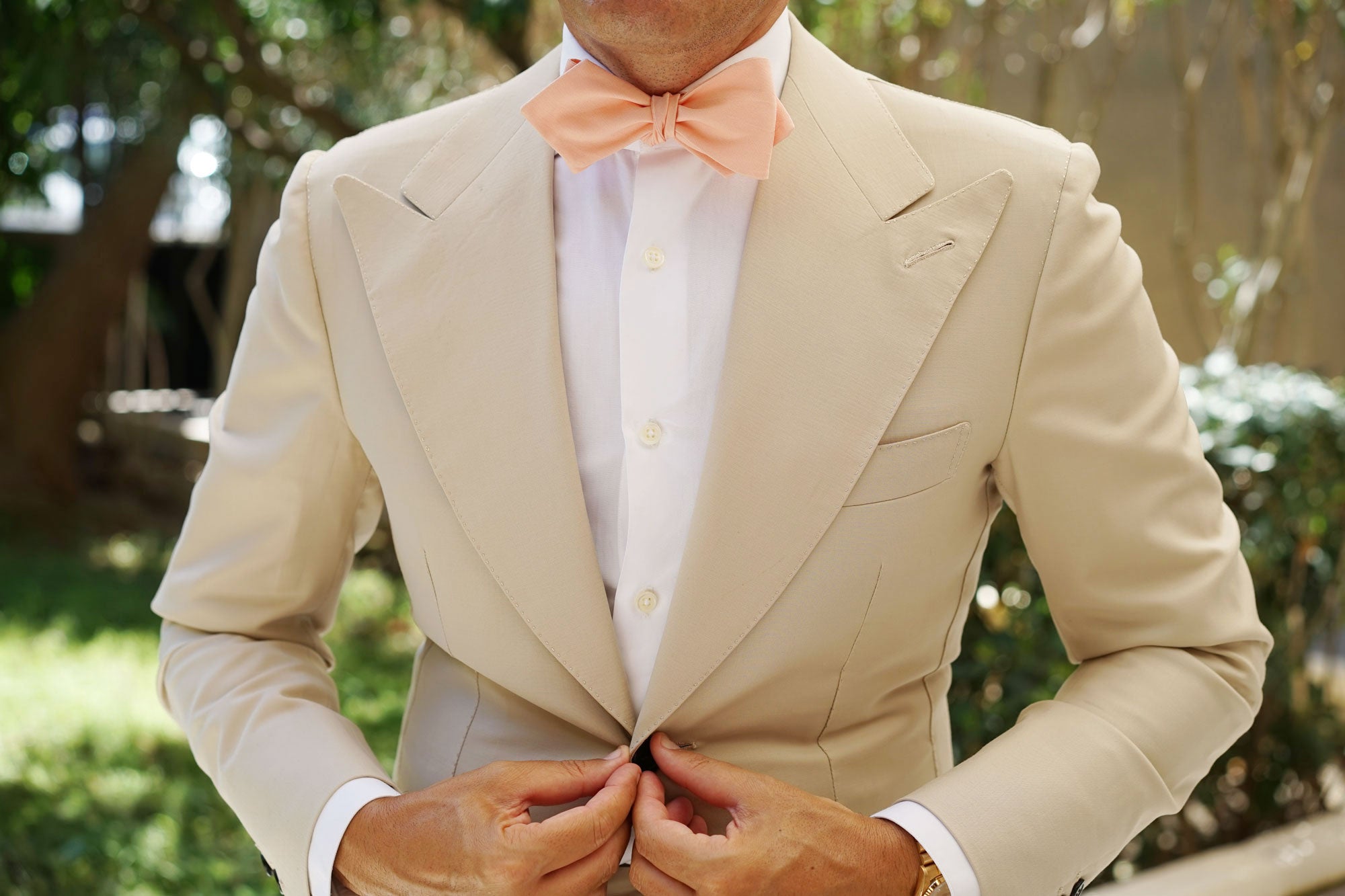 Peach Cotton Self Tie Diamond Bow Tie