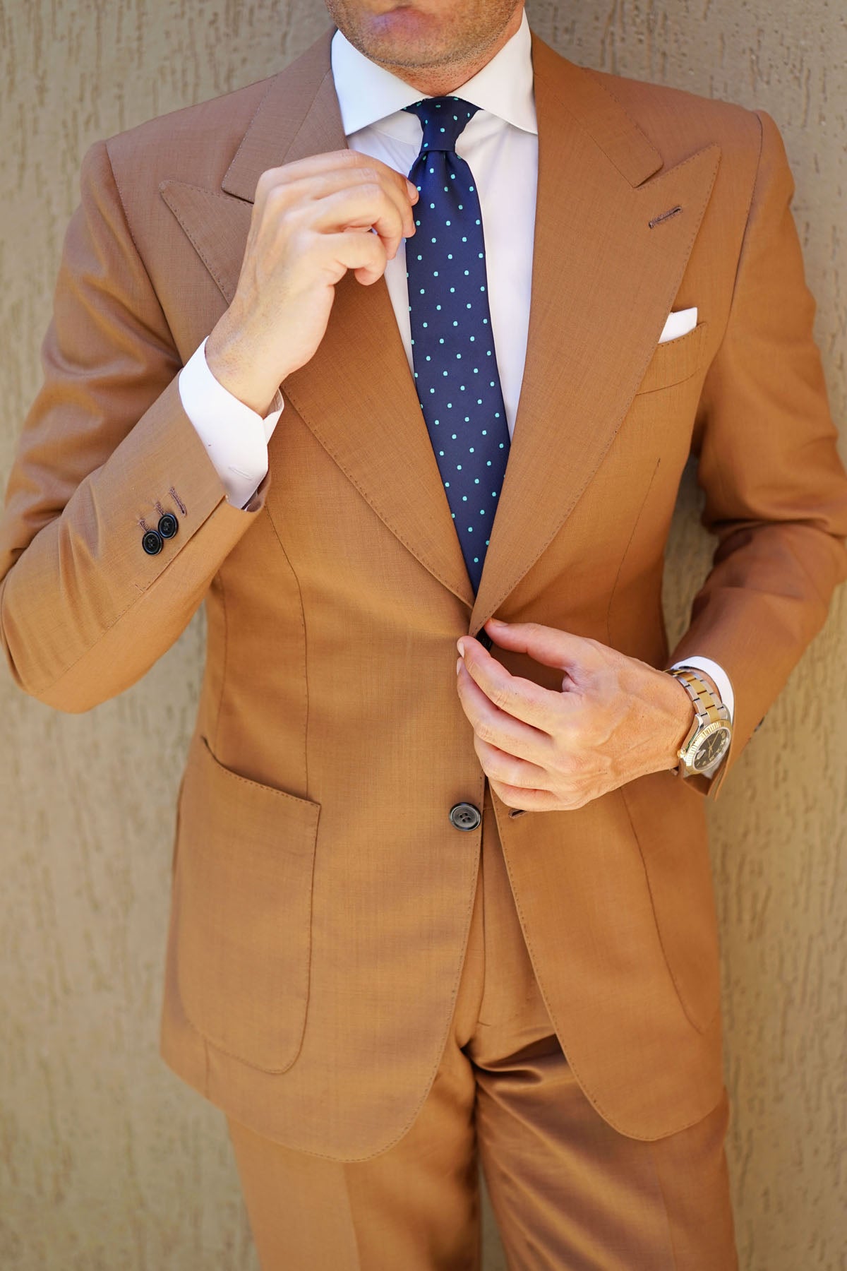 Navy Blue with Mint Green Polka Dots Skinny Tie