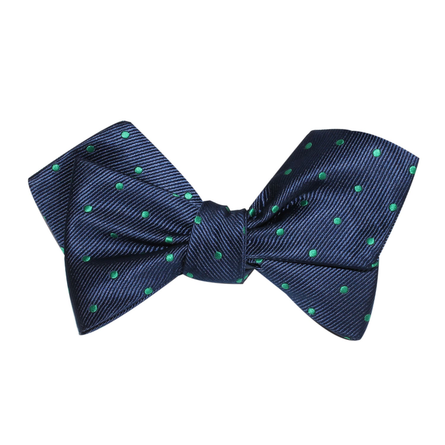 Navy Blue with Green Polka Dots Self Tie Diamond Tip Bow Tie