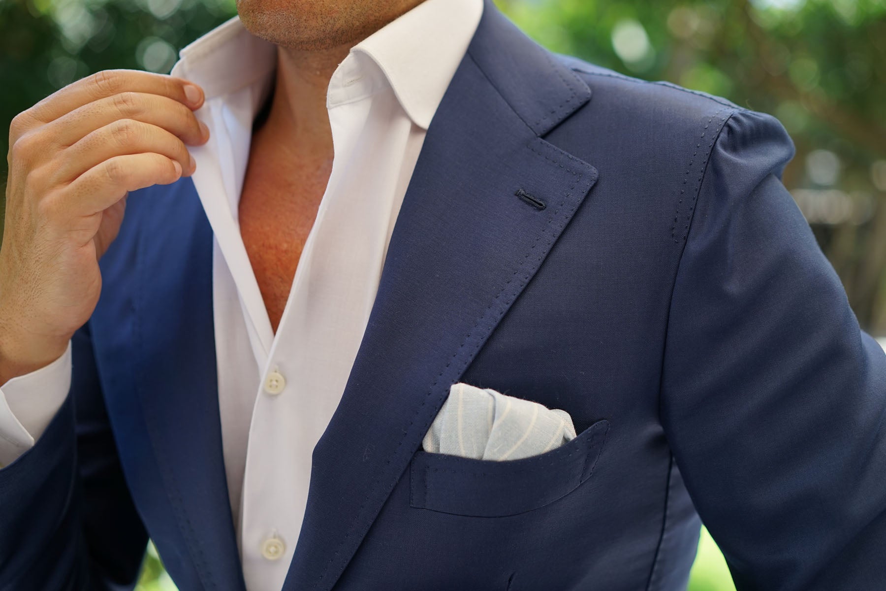 Baby Blue Wide Pinstripe Linen Pocket Square