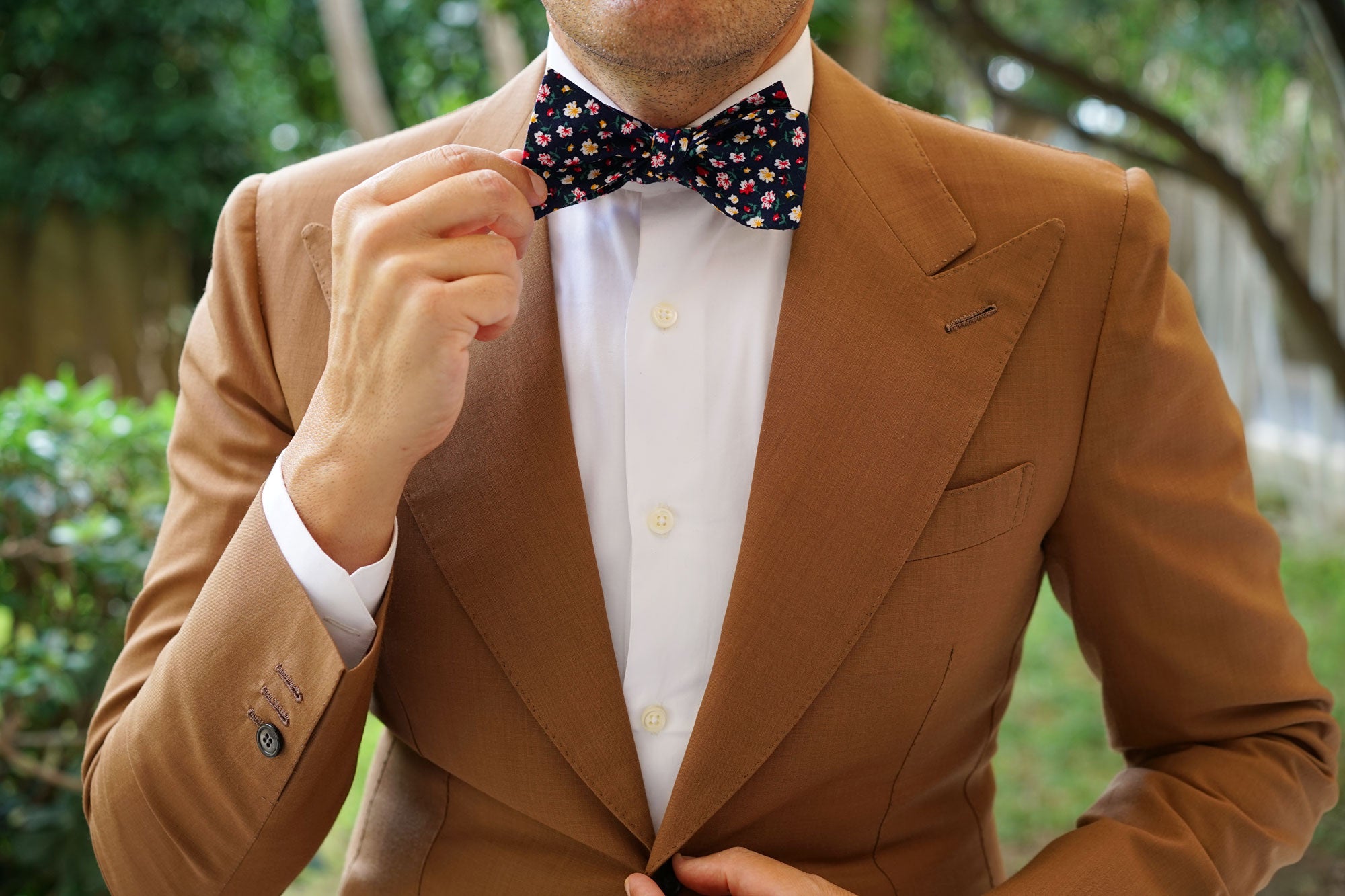 Navy Blue Liberty Floral Flower Self Bow Tie