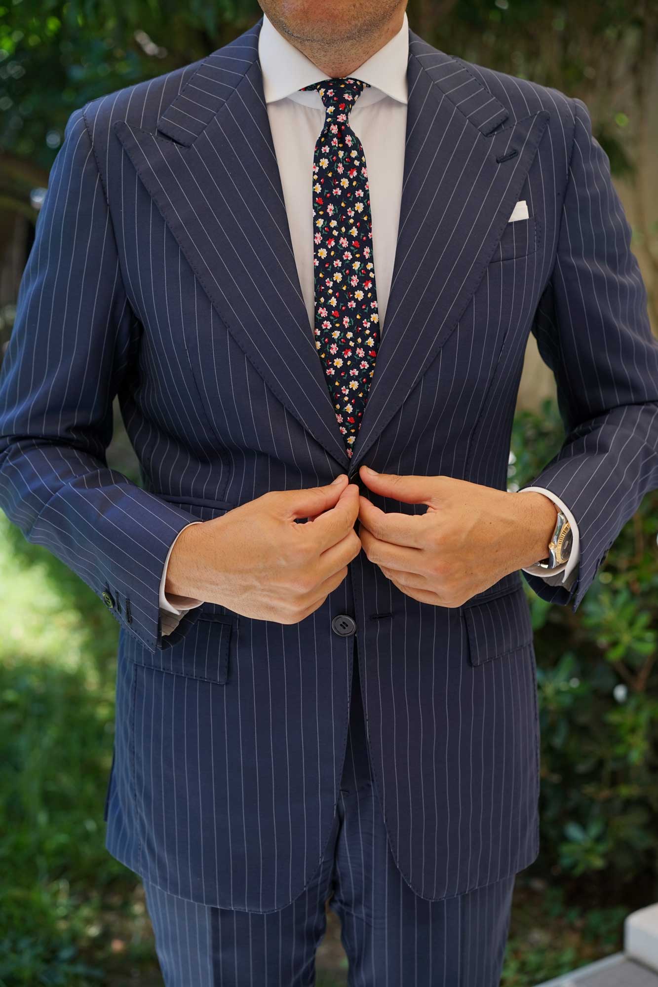 Navy Blue Liberty Floral Flower Skinny Tie