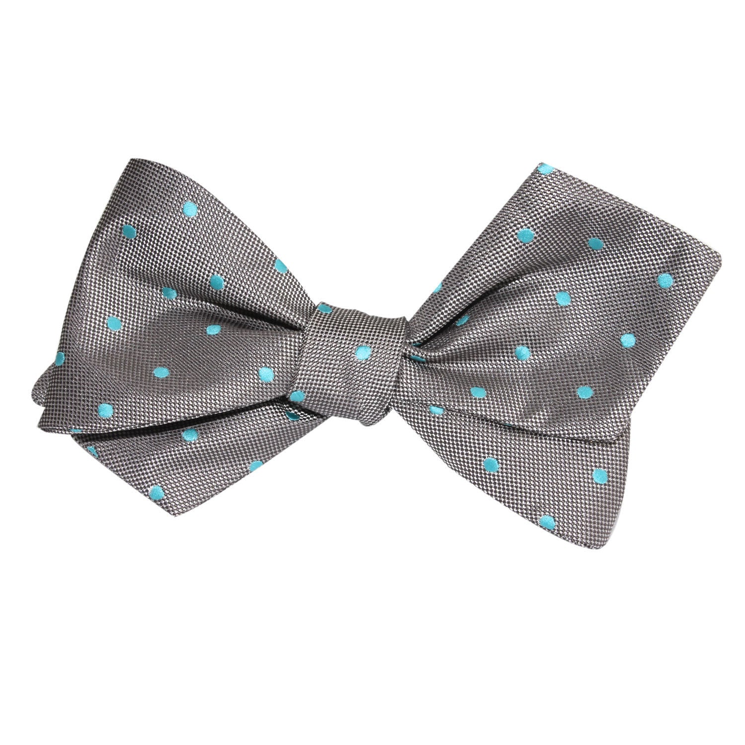 Grey with Mint Blue Polka Dots Self Tie Diamond Tip Bow Tie