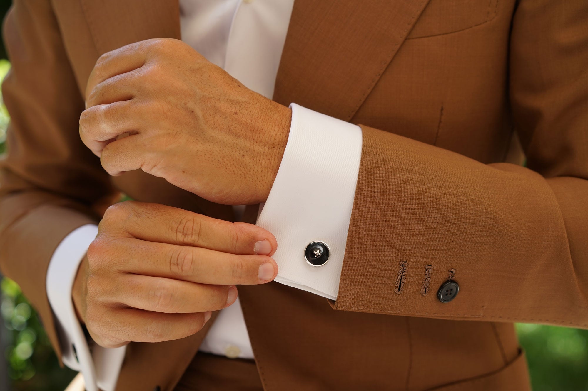 Black Button Silver Cufflinks