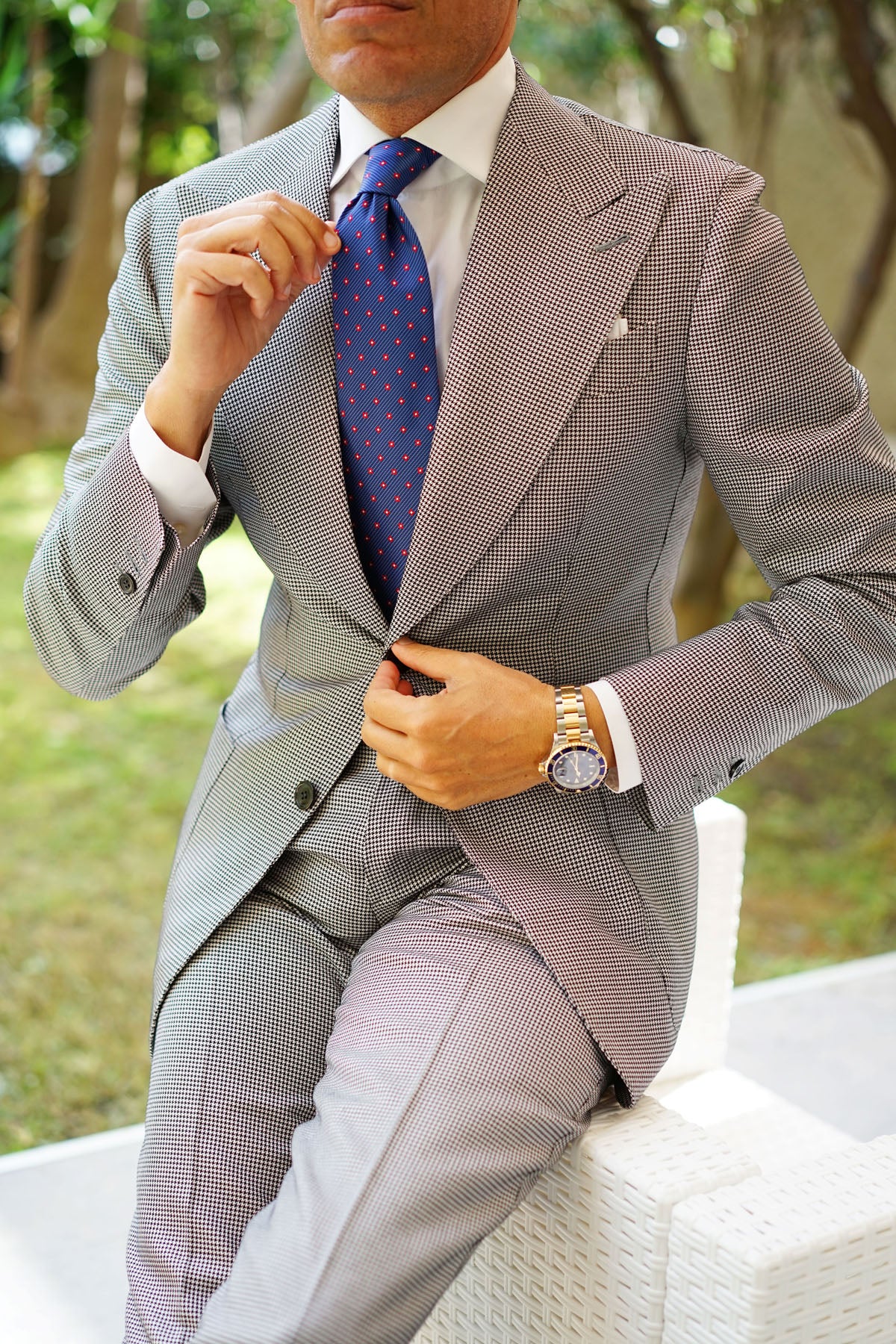 Navy Blue Tie with Red Pattern