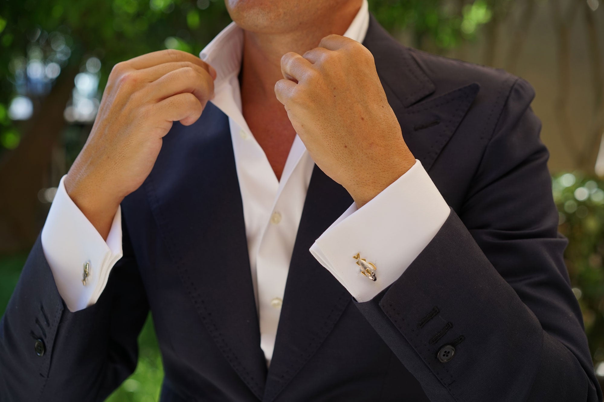 Gold Accent White Sea Bass Cufflinks