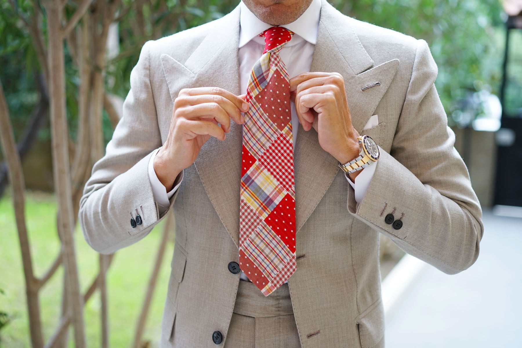 Plaid Red Gingham Cotton Polka Dot Necktie