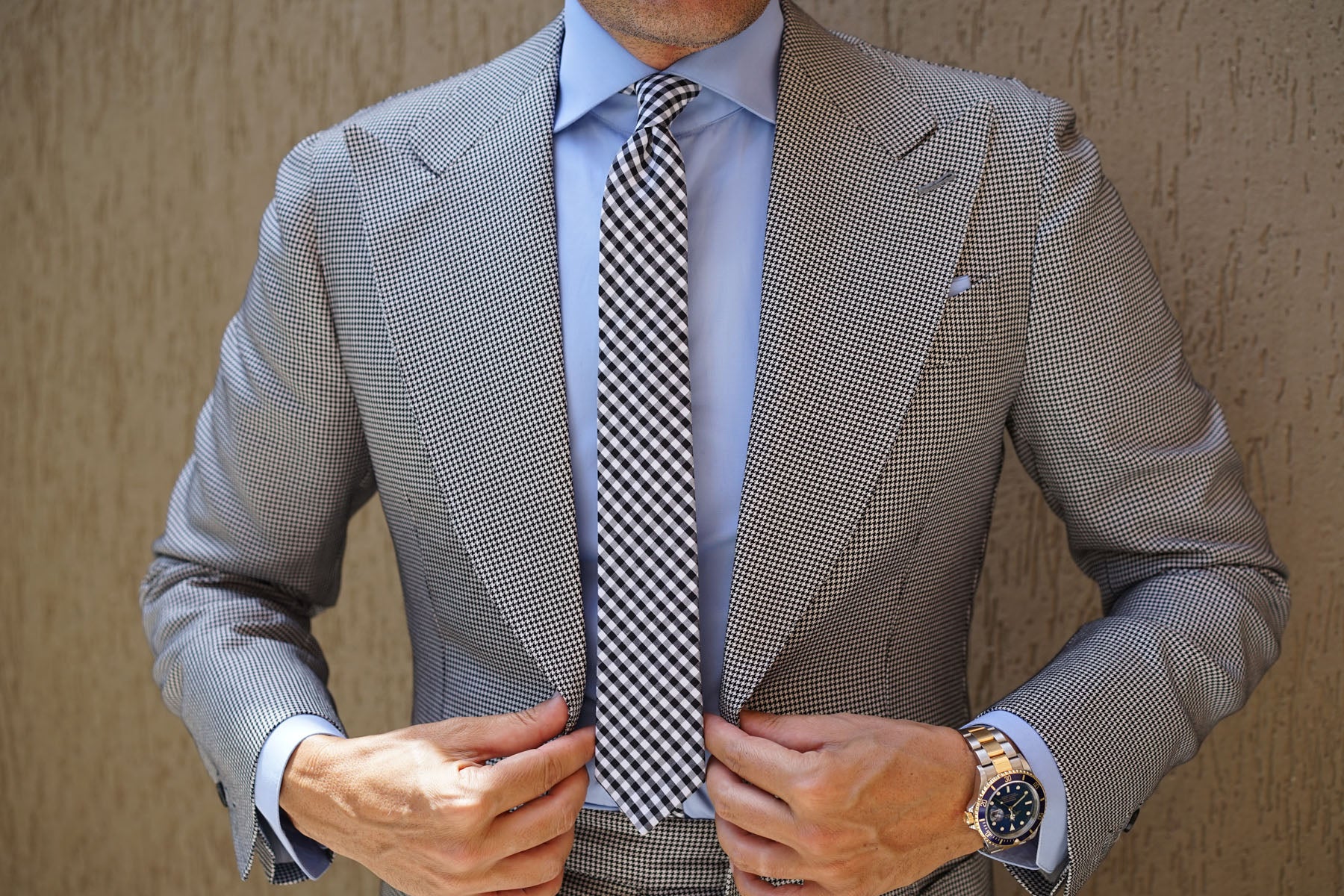 Black and White Gingham Cotton Skinny Tie