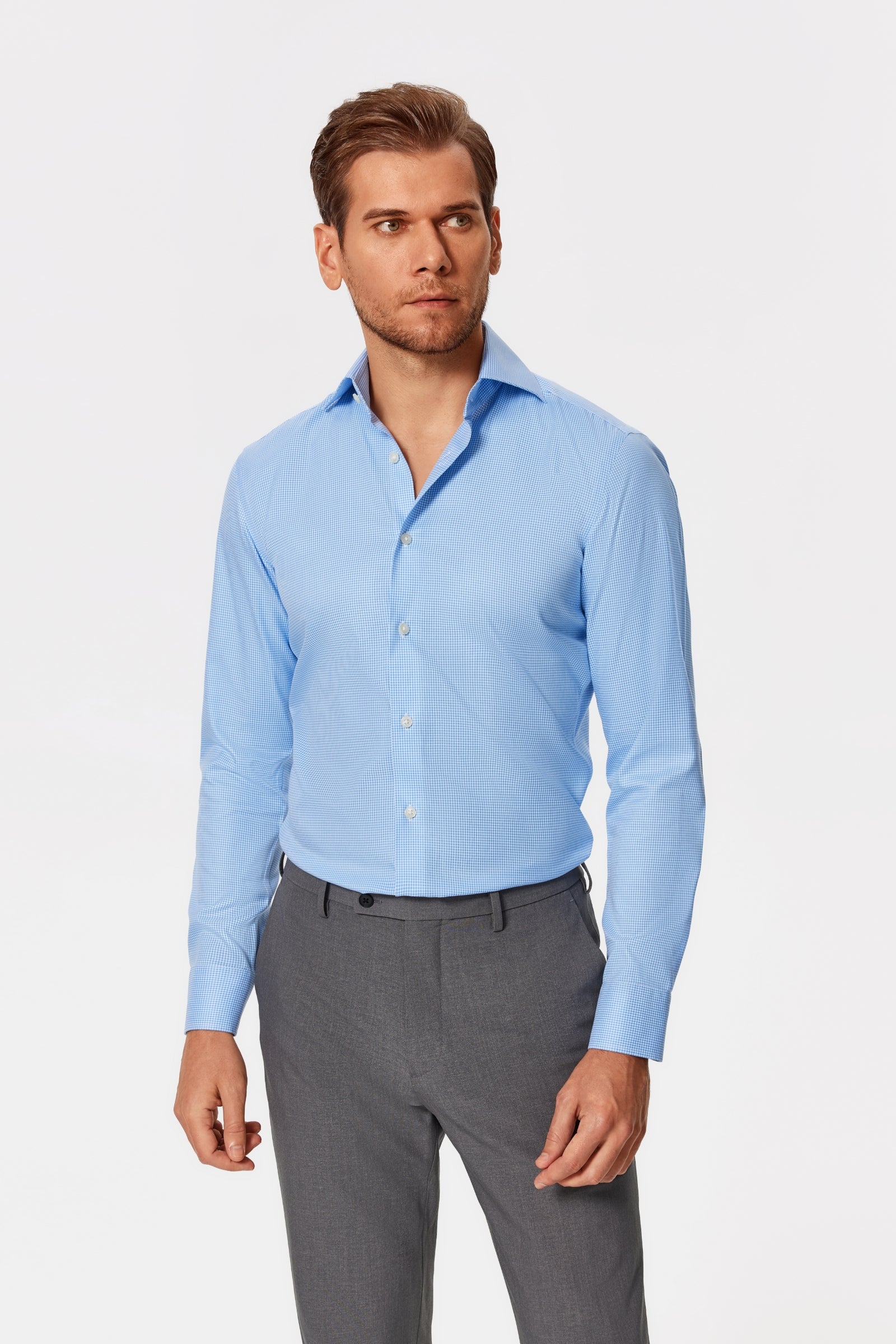 Gekko Gingham Blue Twill Non-Iron Shirt