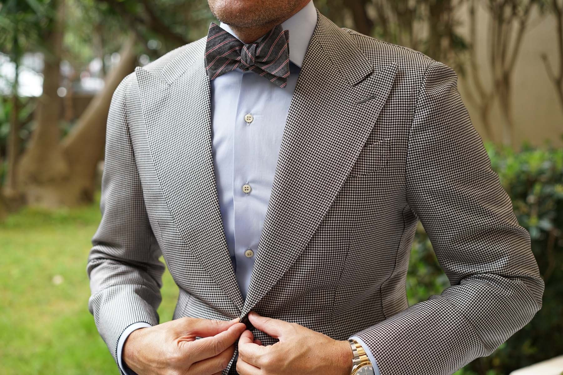 Cherry Red Pinstripe Self Bow Tie