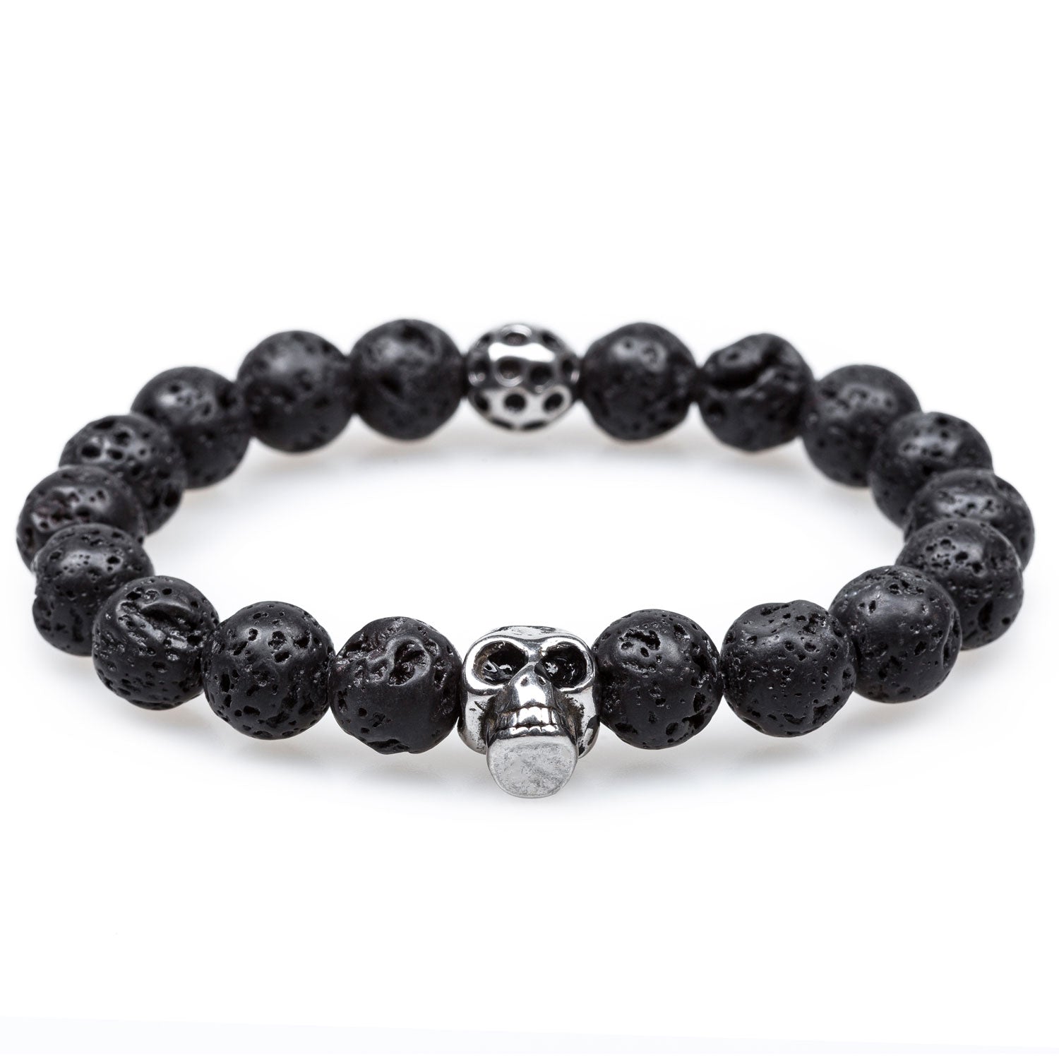 Lava Stone Antique Silver Skull Bracelet