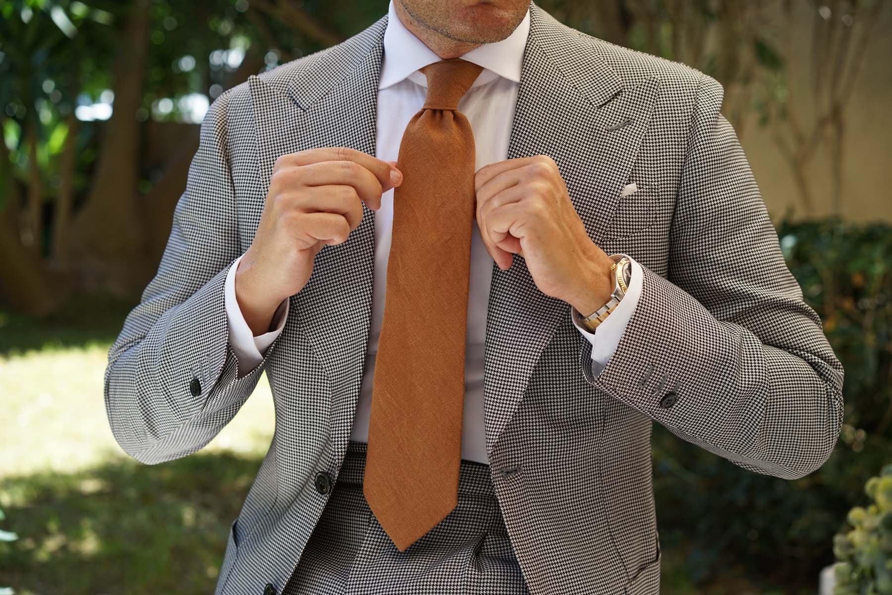 Dark Mustard Brown Linen Necktie