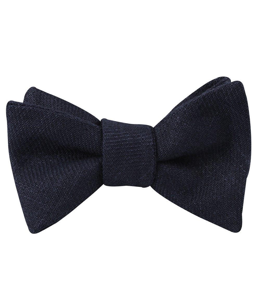 Marine Dark Navy Blue Twill Linen Self Bow Tie