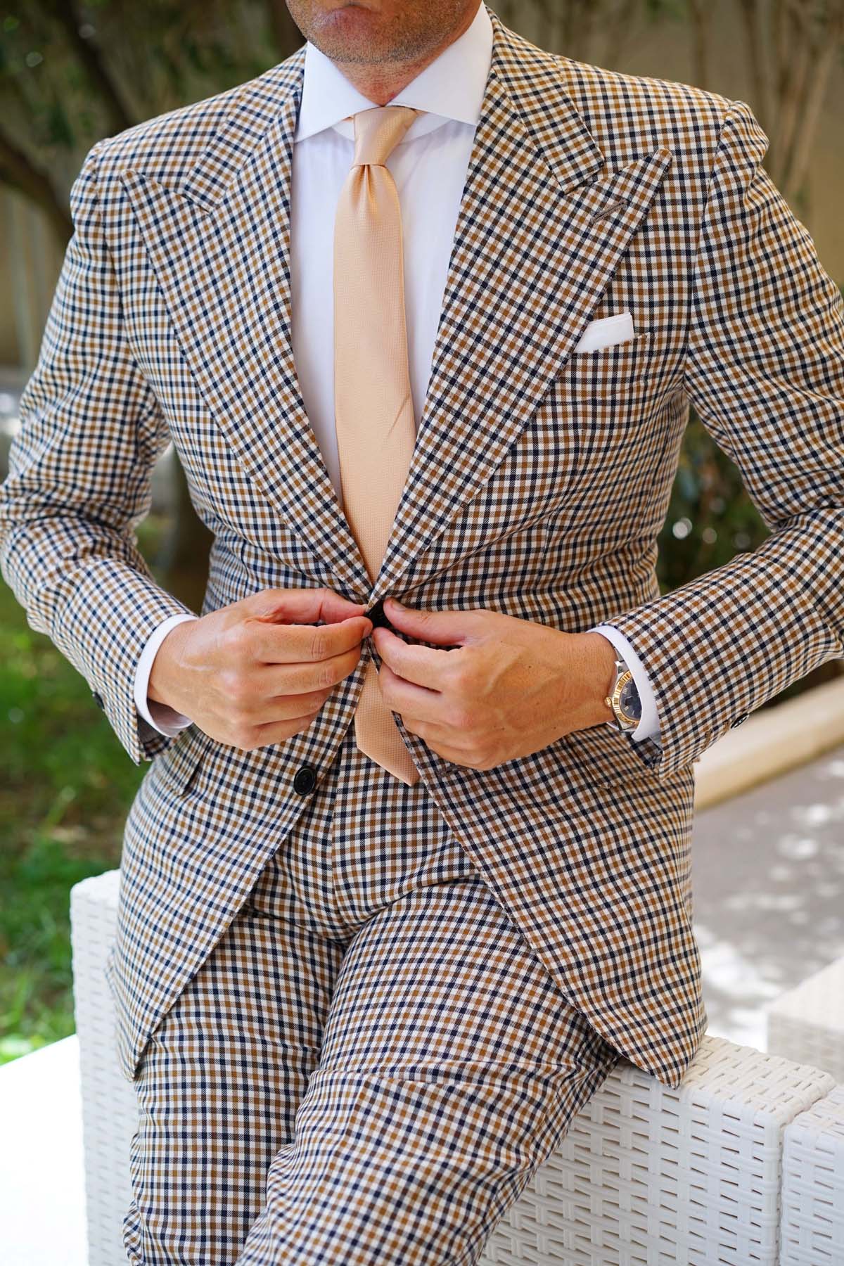 Champagne Gold Basket Weave Skinny Tie