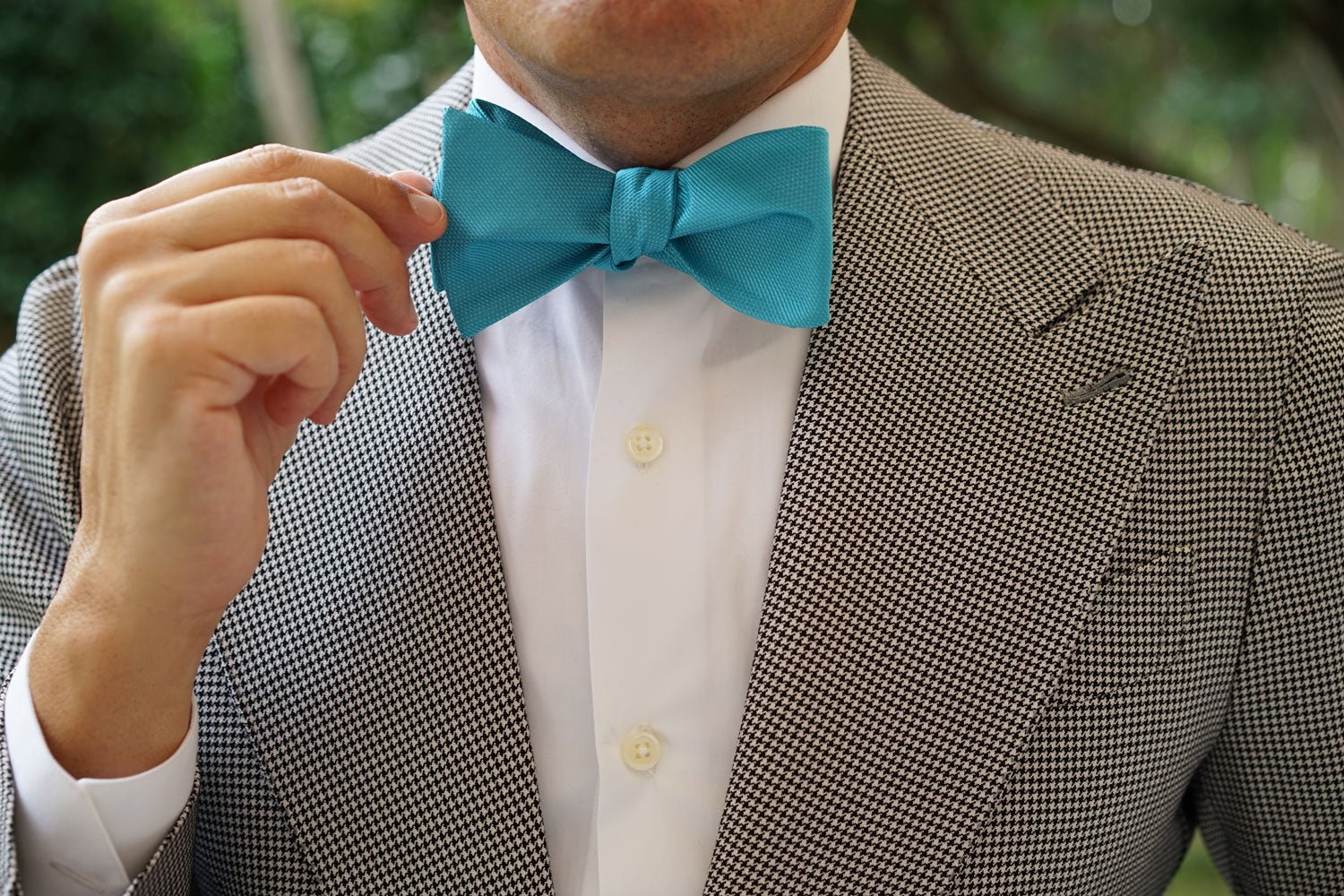 Aqua Blue Malibu Weave Self Bow Tie