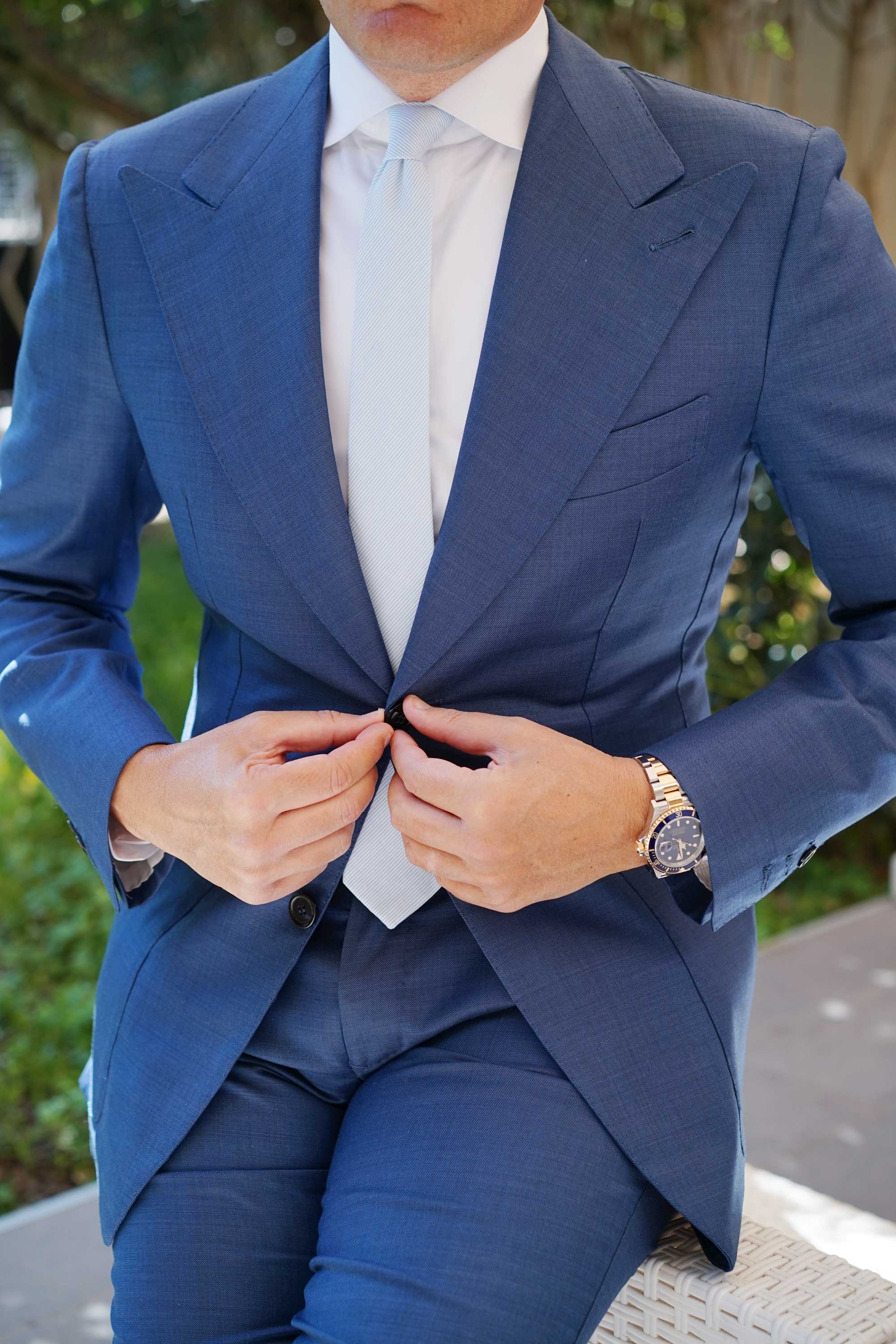 Light Blue and White Pinstripes Cotton Skinny Tie