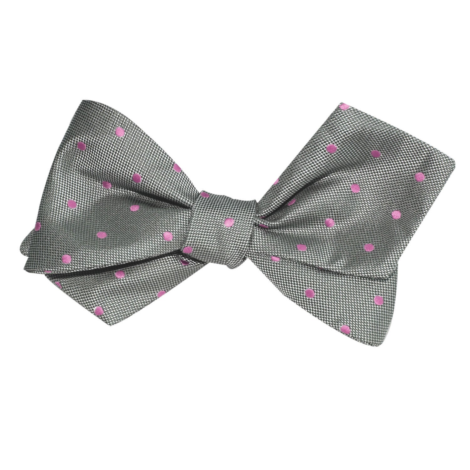 Grey with Baby Pink Polka Dots Self Tie Diamond Tip Bow Tie