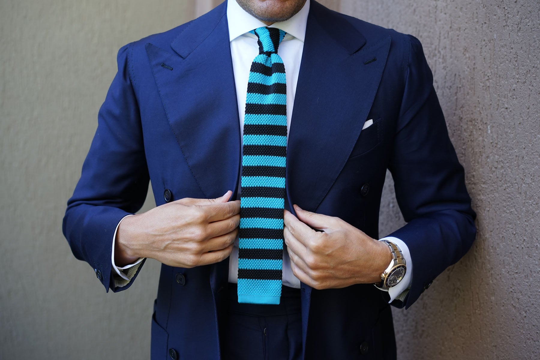 Azoff Blue & Black Stripe Knitted Tie