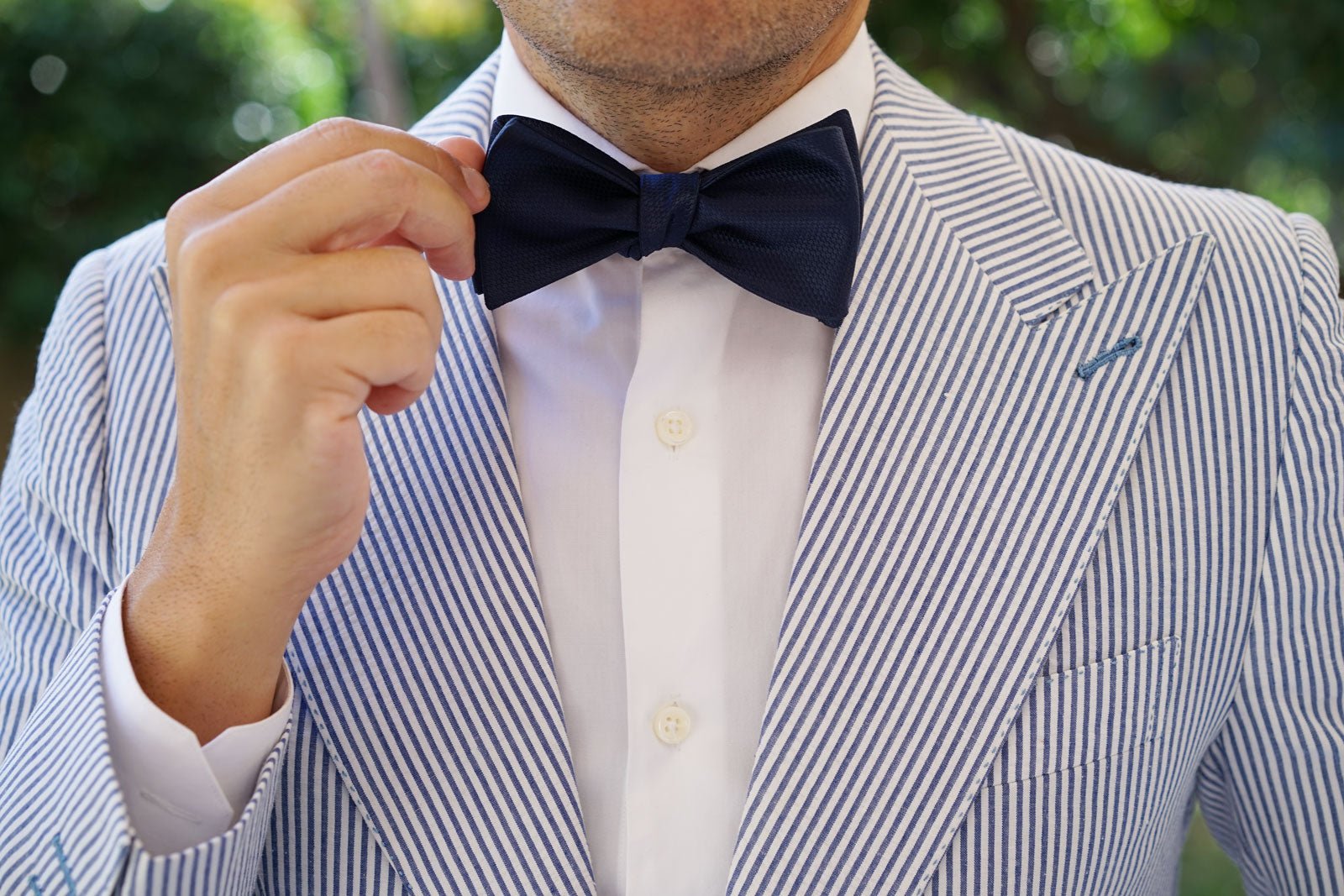 Navy Blue Basket Weave Self Bow Tie