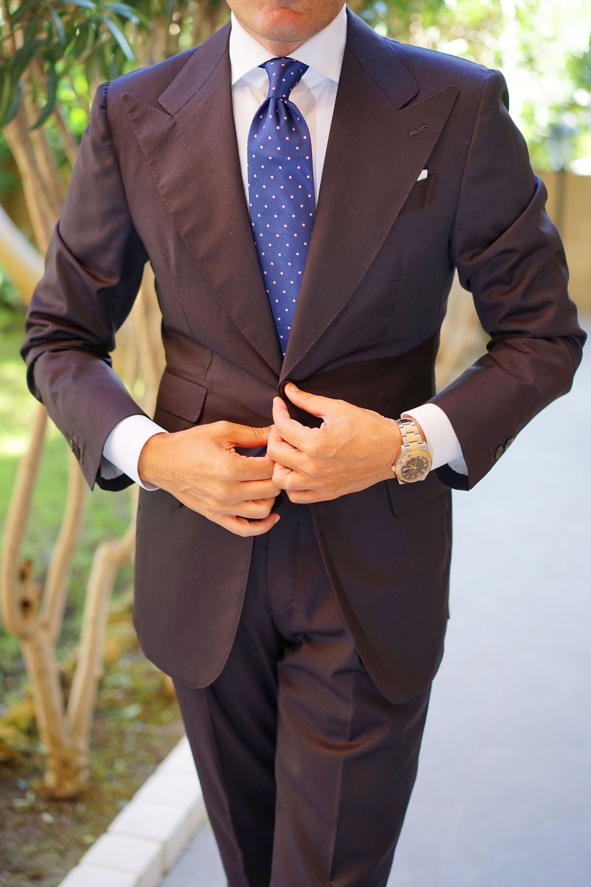 Navy Blue with Pink Polka Dots Tie