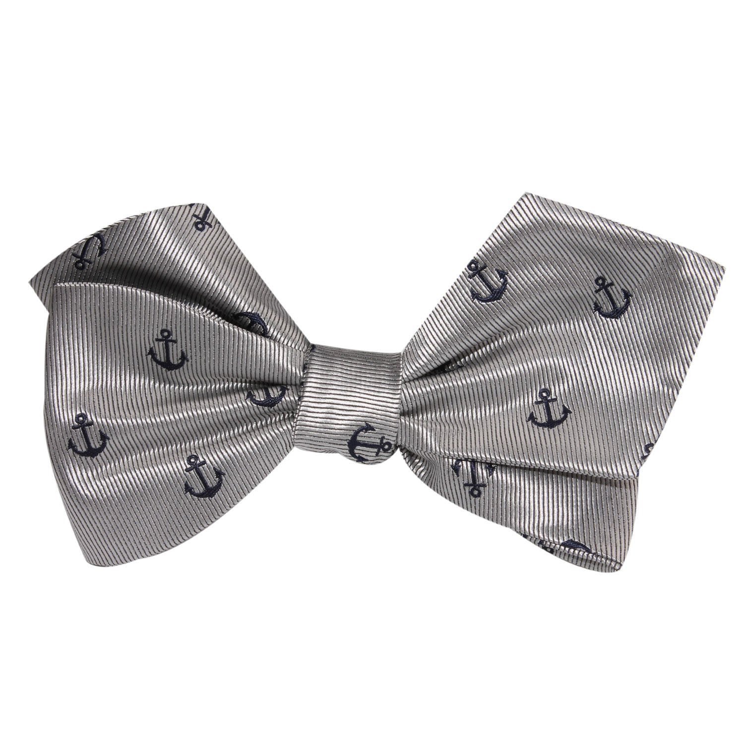 The OTAA Light Grey with Navy Blue Anchors Self Tie Diamond Tip Bow Tie