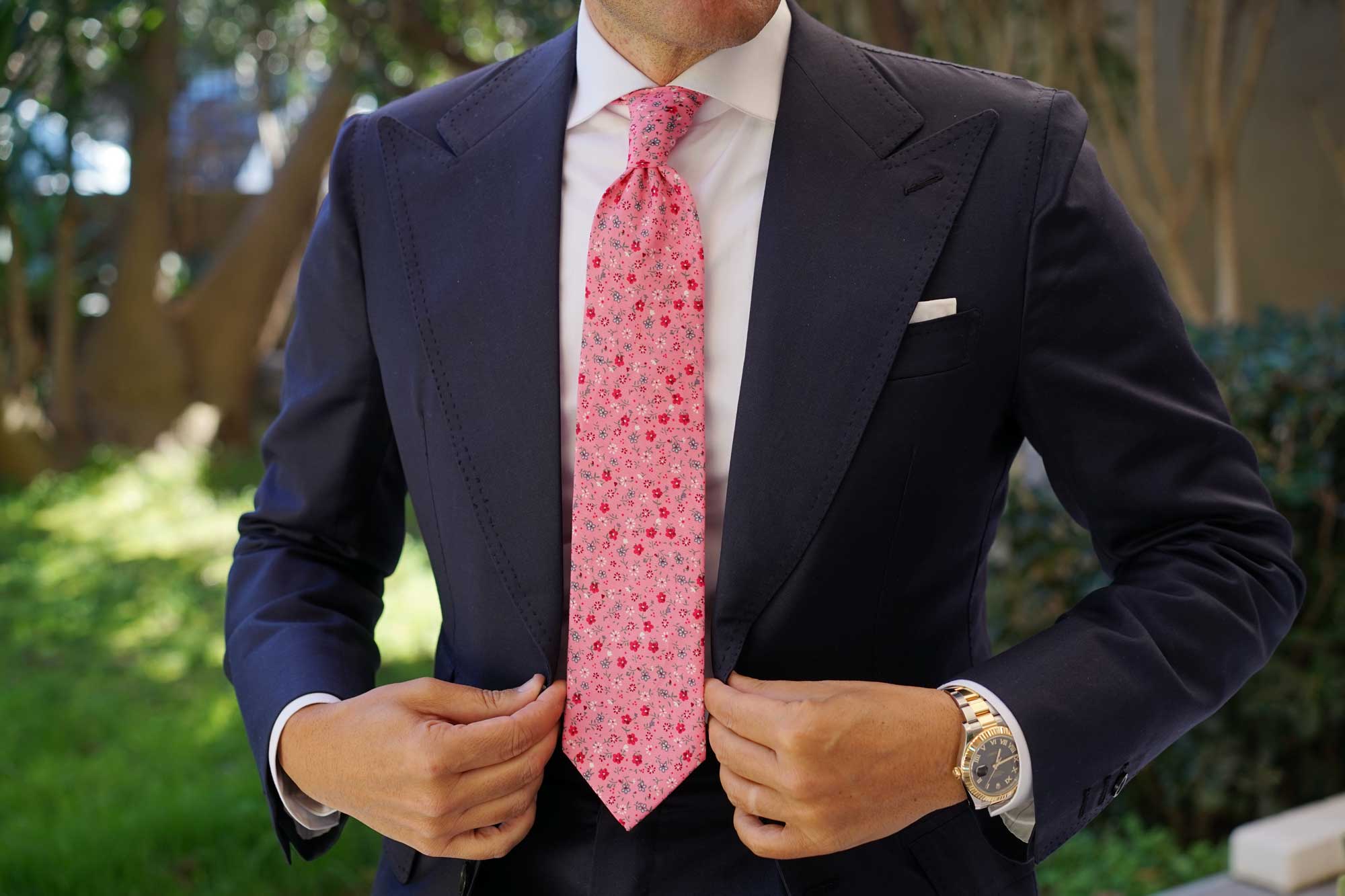 Flamenco Pink Floral Necktie