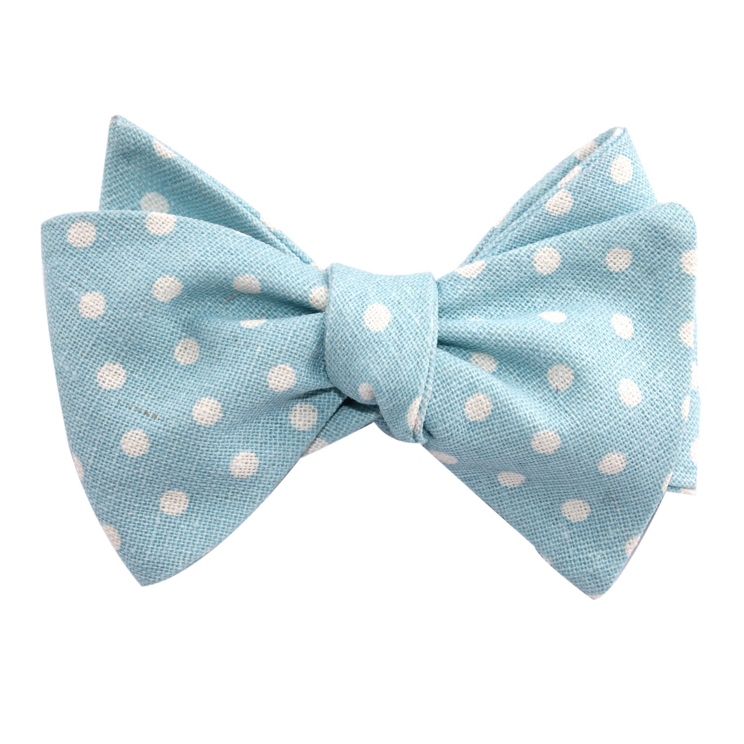 Light Blue Linen Polka Dot Self Tie Bow Tie