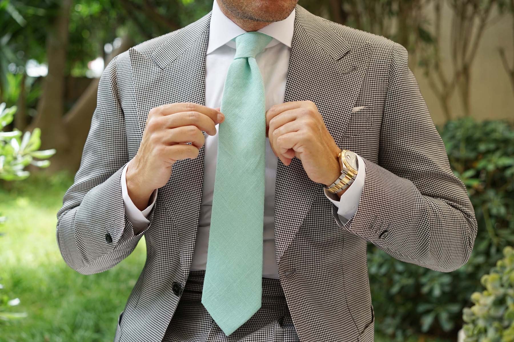 Mint Blush Green Chevron Linen Necktie