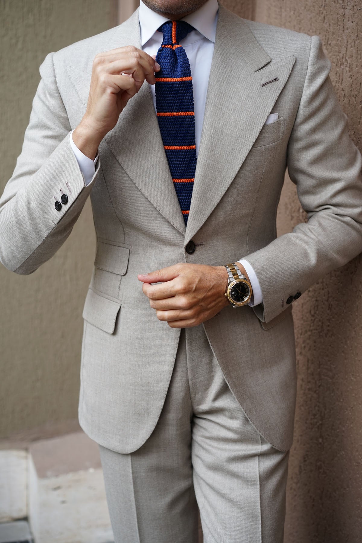 Santoro Navy Blue with Orange Striped Knitted Tie