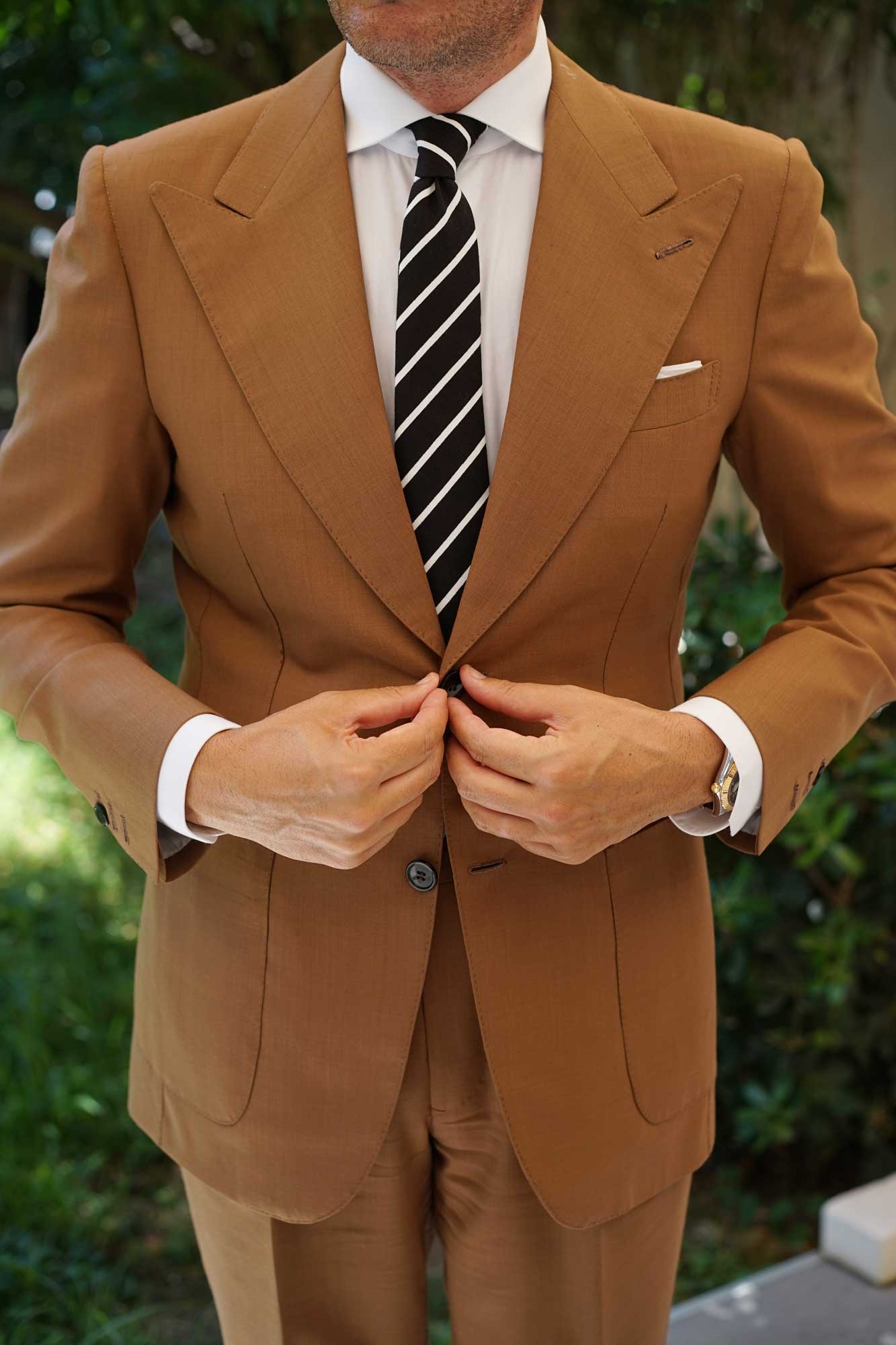 Onyx Black Pencil Striped Linen Skinny Tie