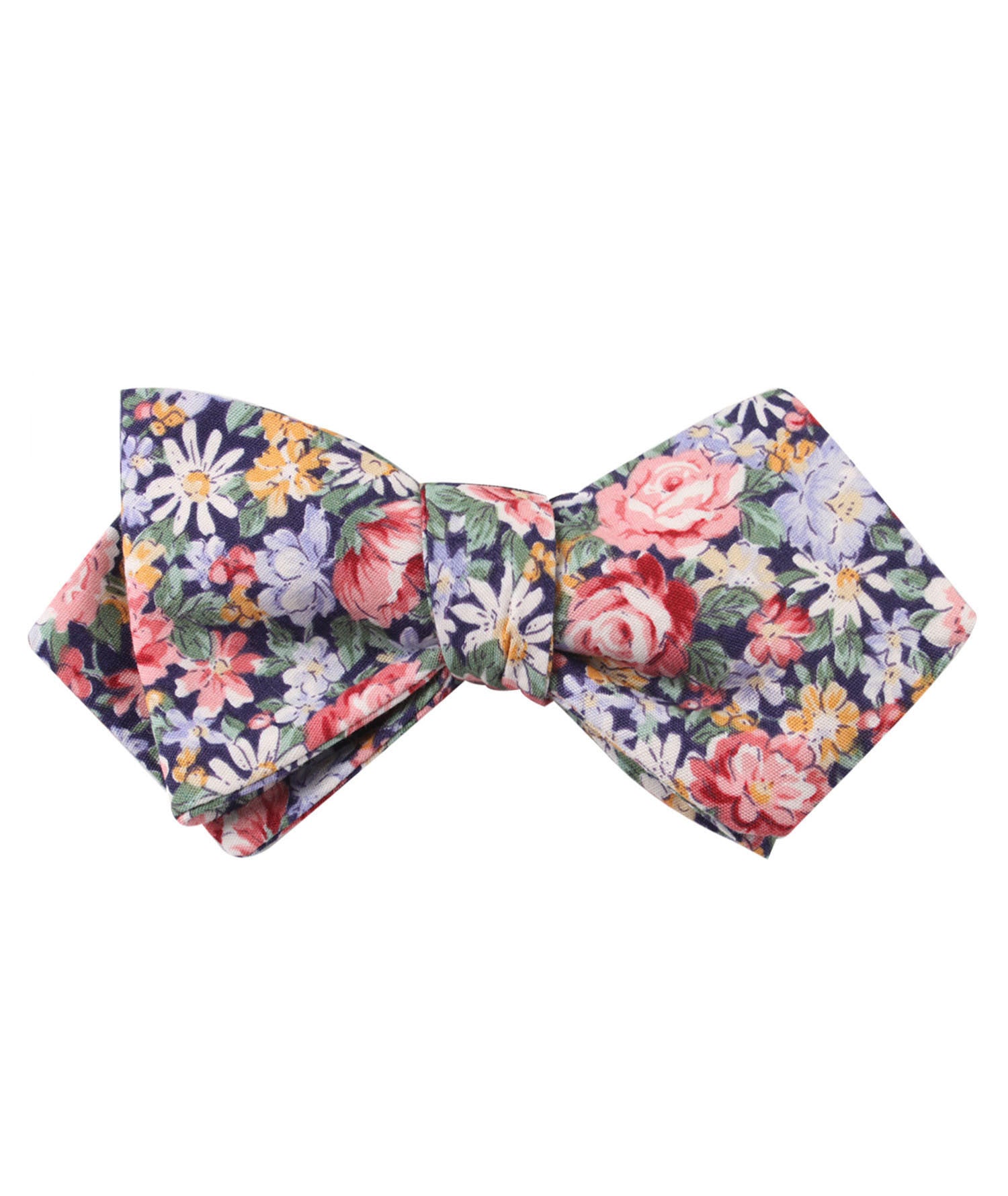 Pink Chrysanthemum Floral Diamond Self Bow Tie