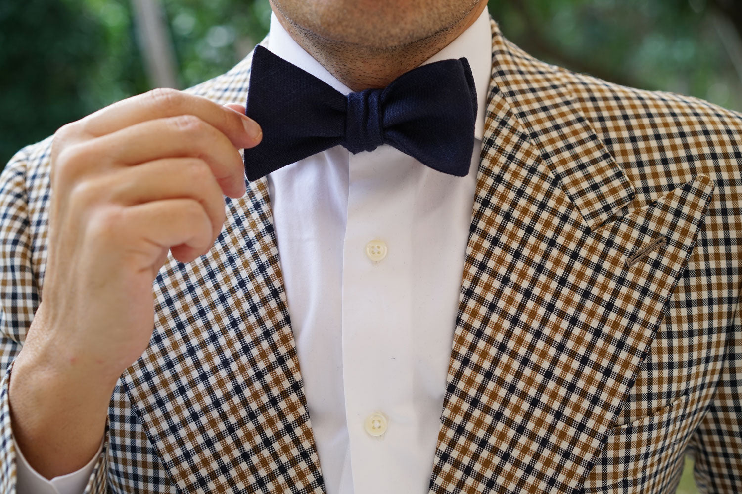 Marine Dark Navy Blue Twill Linen Self Bow Tie