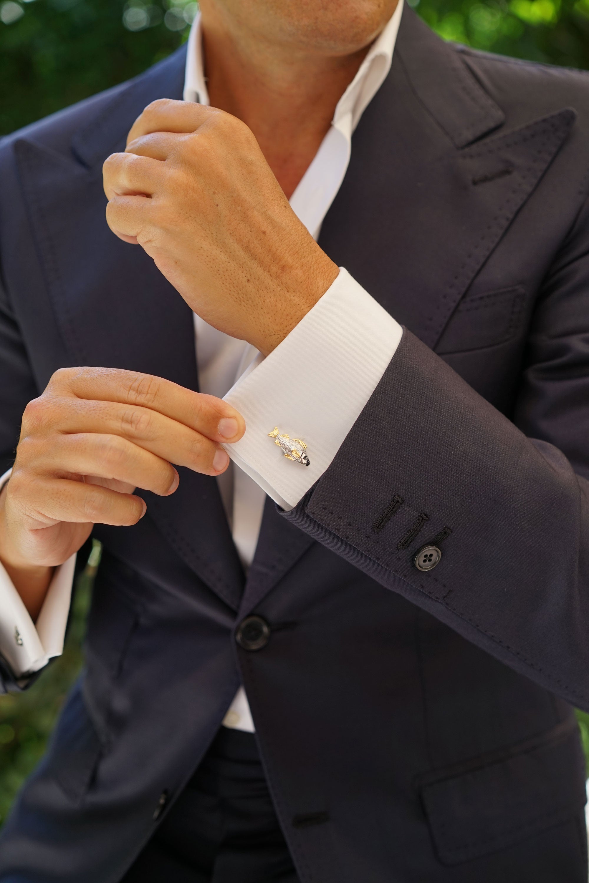 Gold Accent White Sea Bass Cufflinks