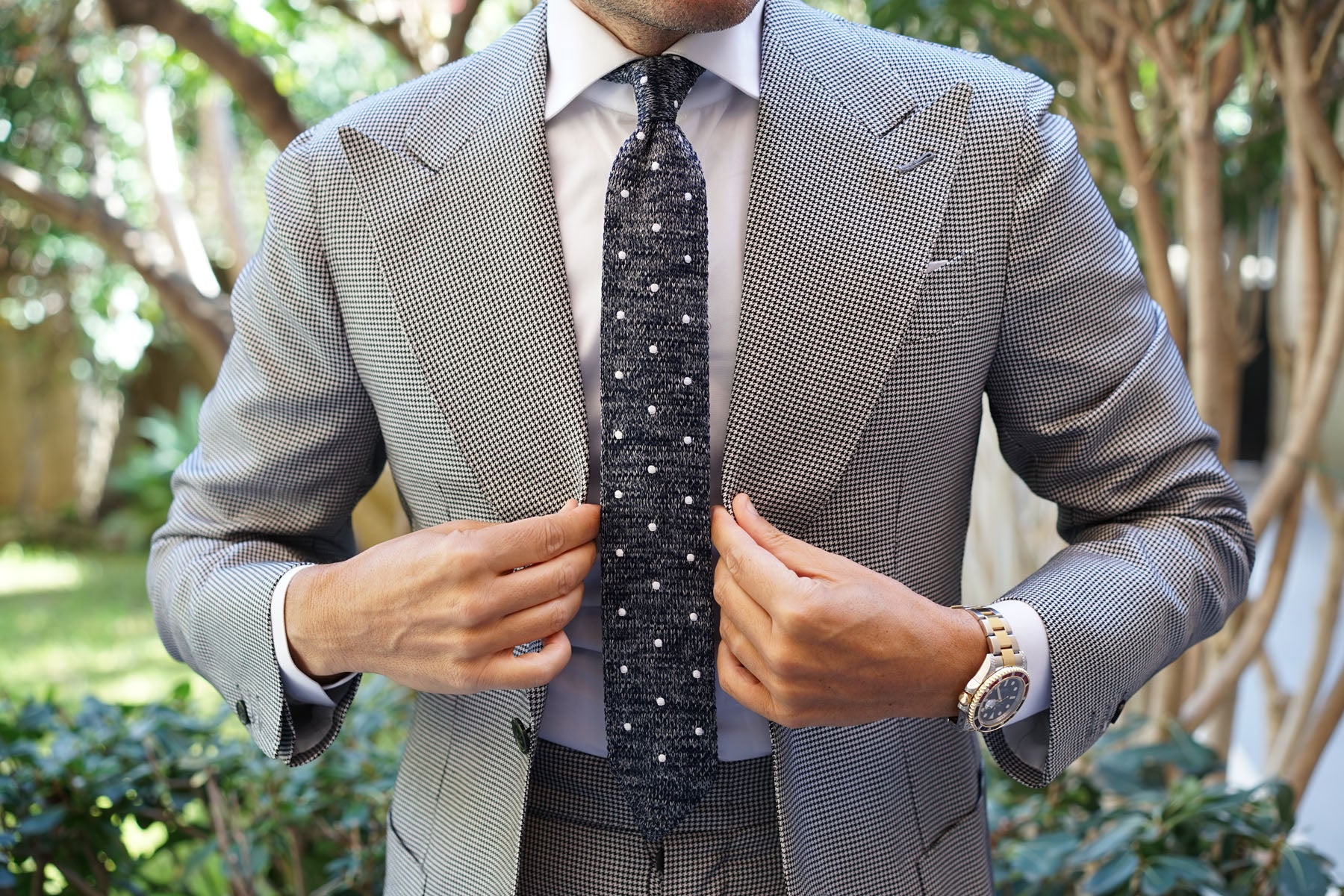 Chambray Navy Polka Dot Knitted Tie