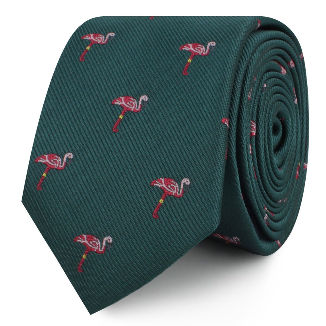 Caribbean Royal Green Flamingo Skinny Tie