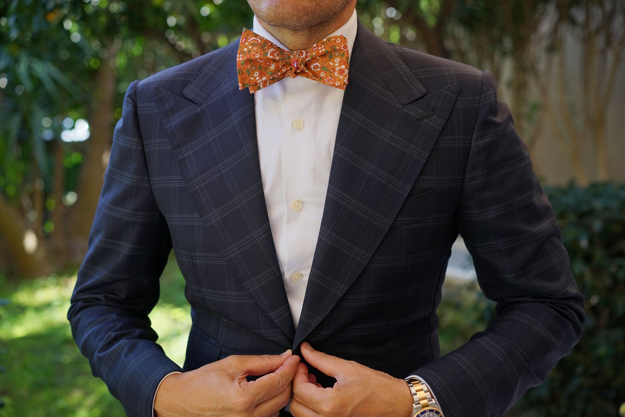 Terracotta Orange Floral Self Bow Tie