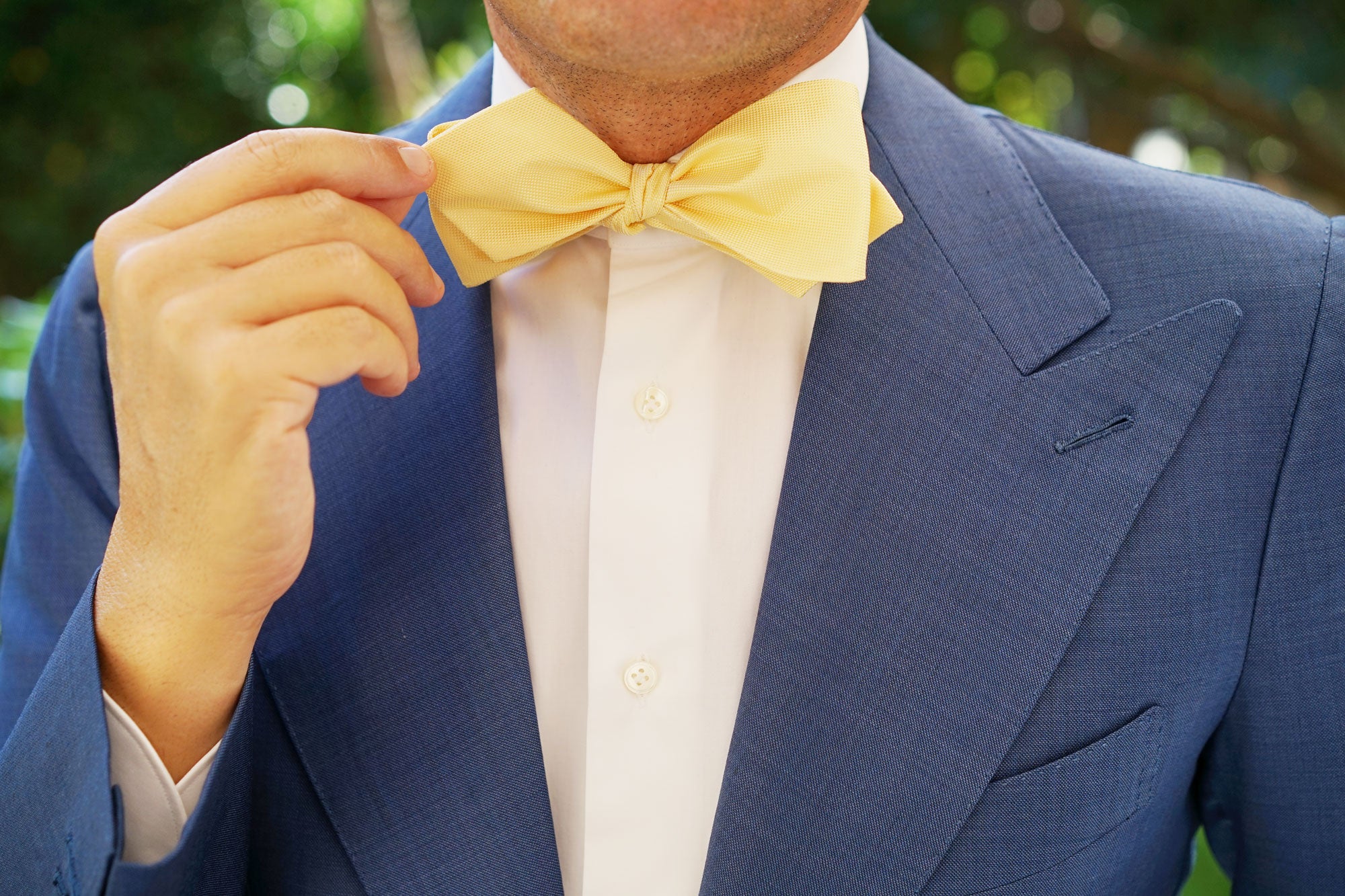 Light Yellow Self Tie Diamond Tip Bow Tie