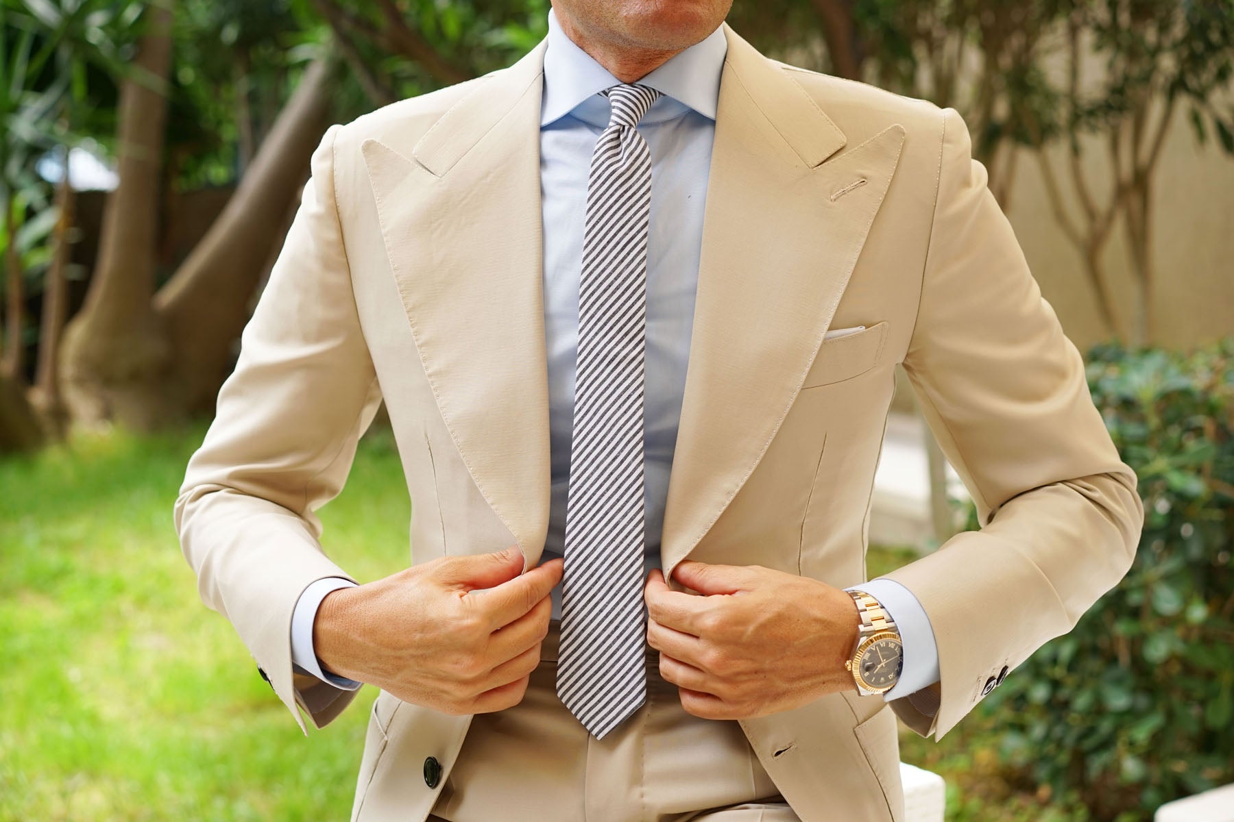 Black and White Chalk Stripes Cotton Skinny Tie