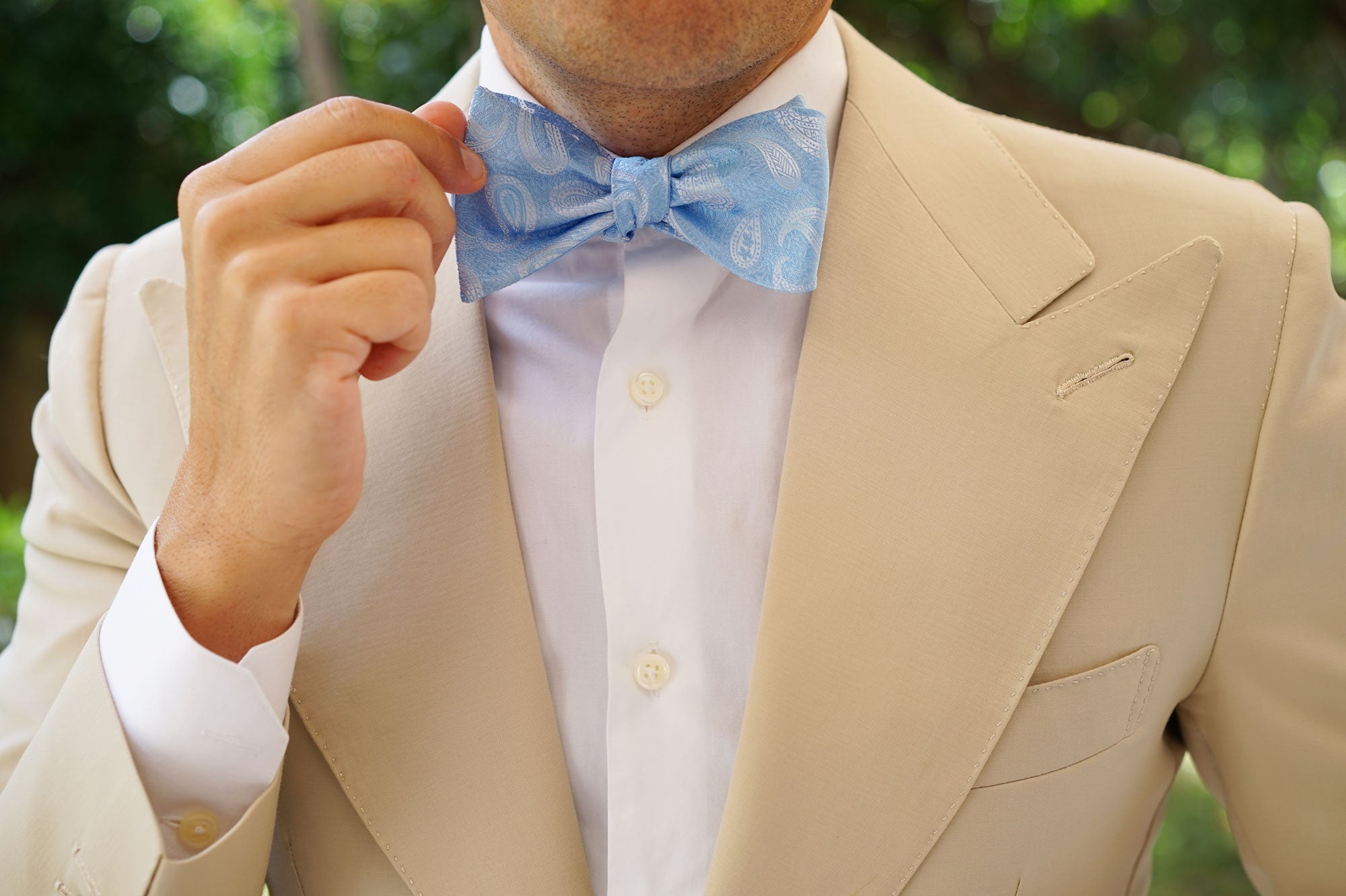 Baby Blue Teardrop Paisley Self Bow Tie