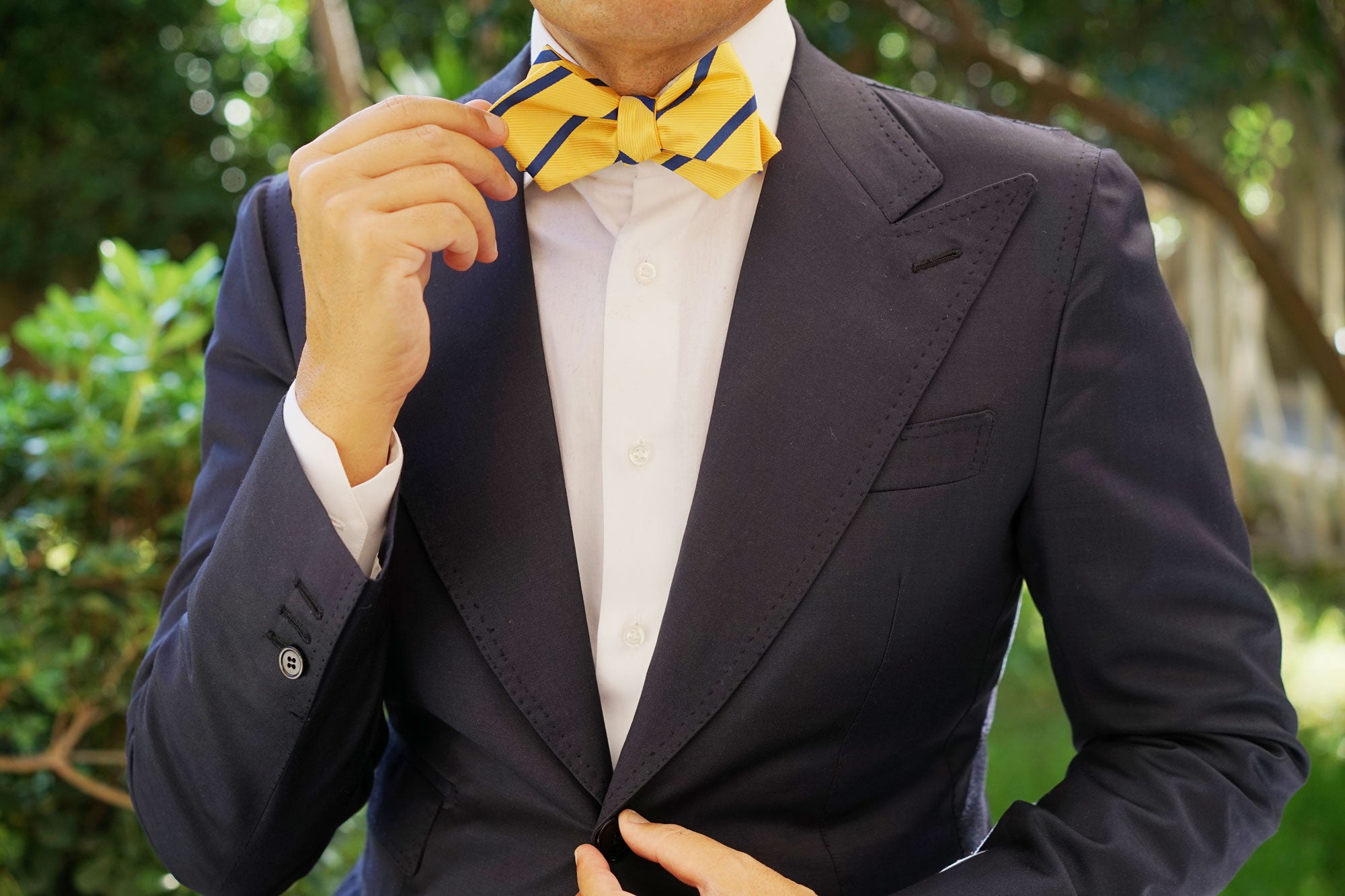 Yellow Pencil Stripe Diamond Self Bow Tie