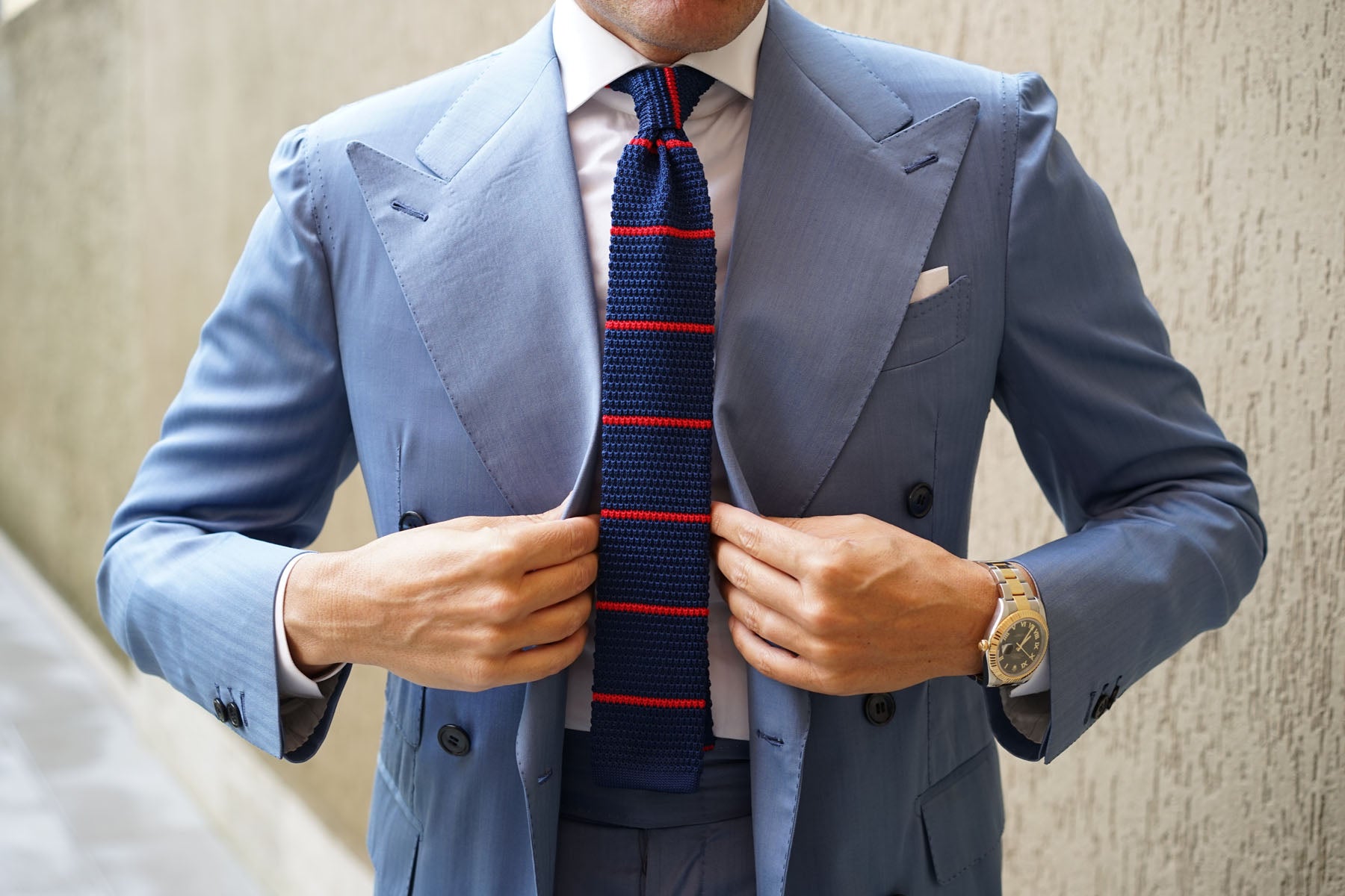 Landa Navy Blue with Red Stripes Knitted Tie