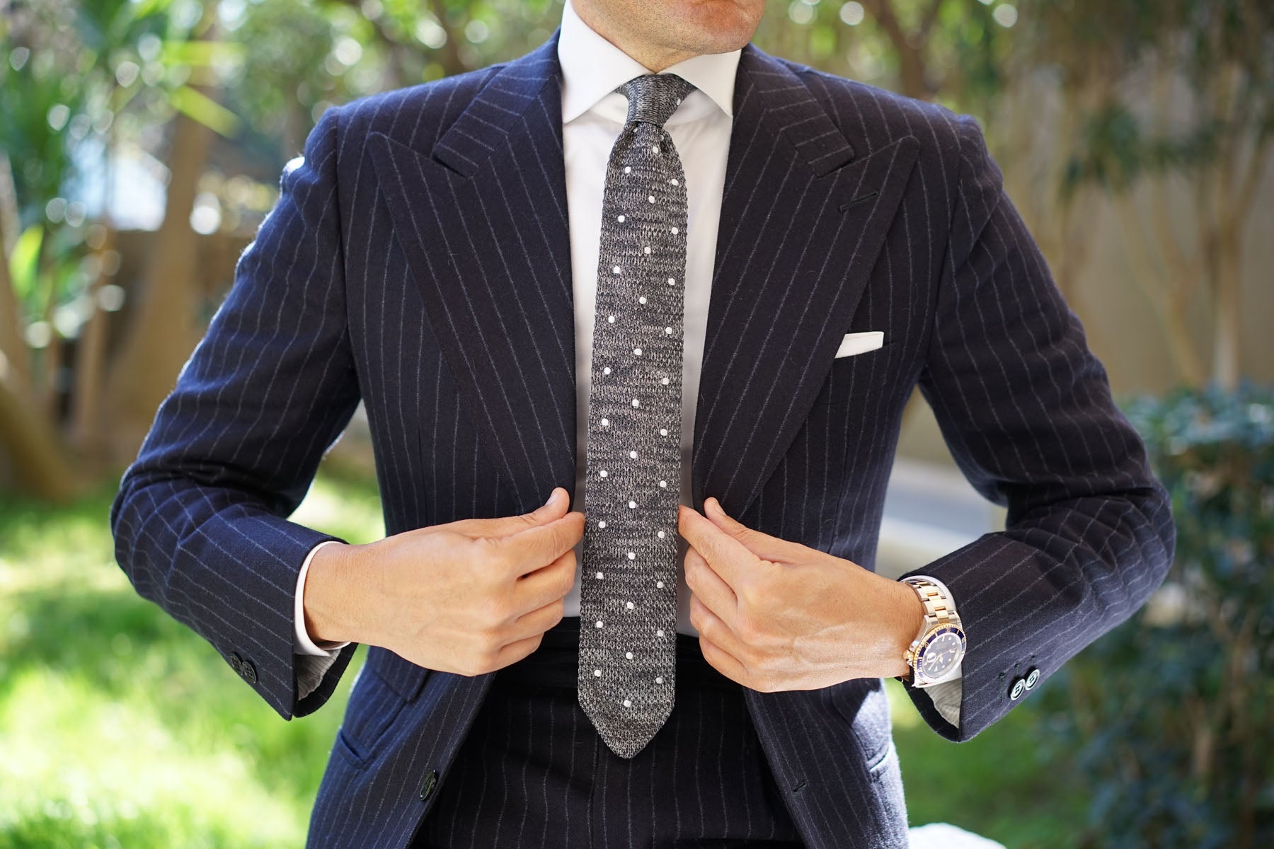 Chambray Grey Polka Dot Knitted Tie