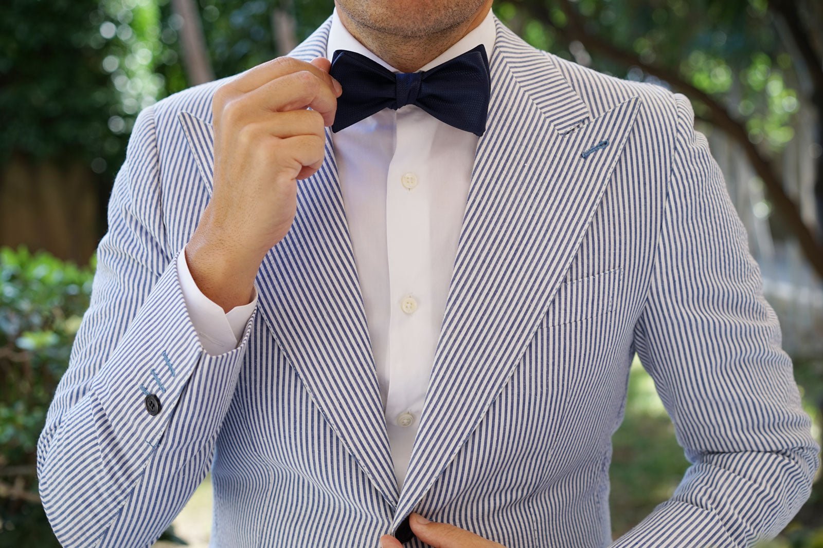 Navy Blue Basket Weave Self Bow Tie