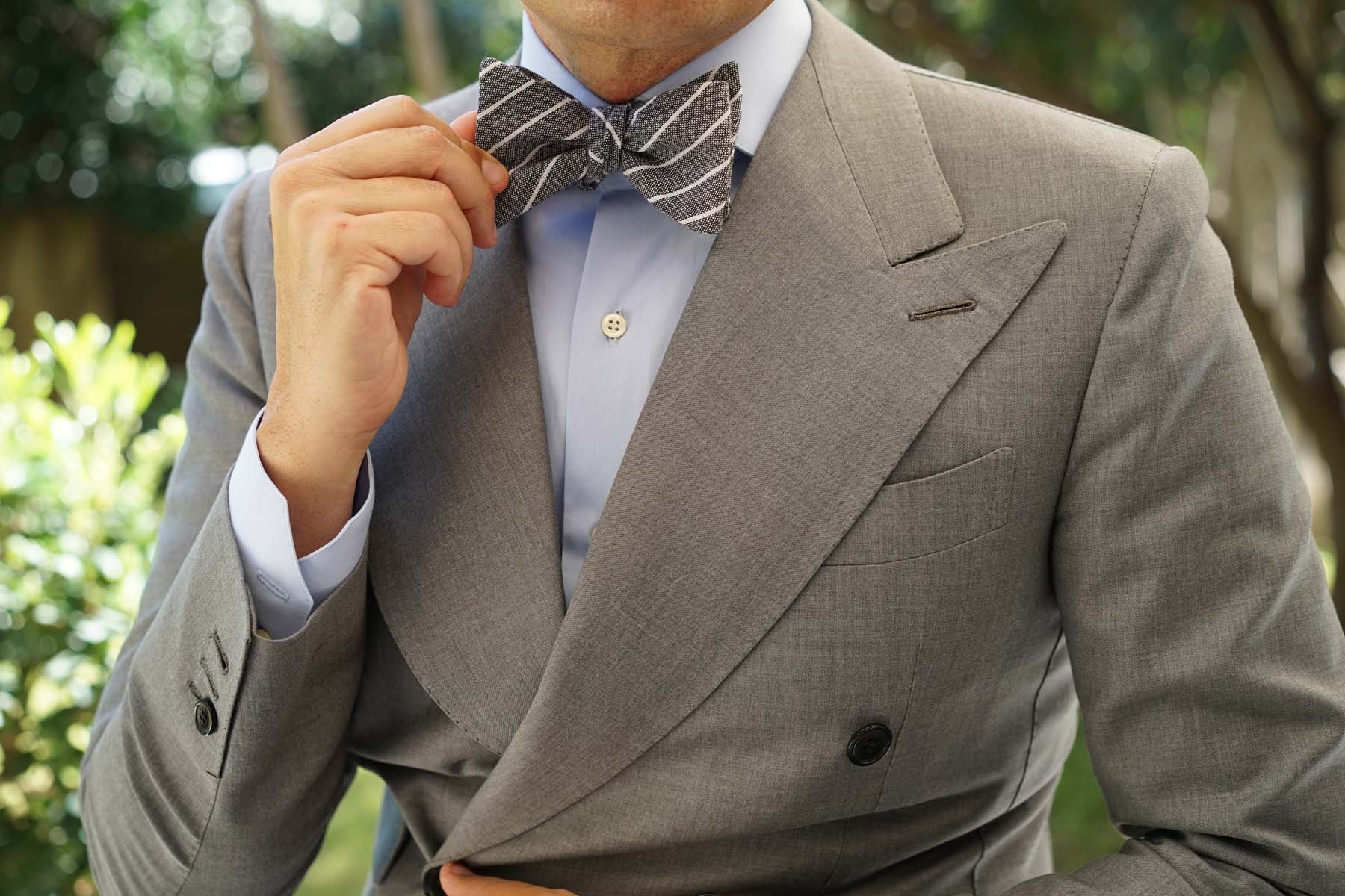 Kettle Linen Black Pinstripe Self Bow Tie