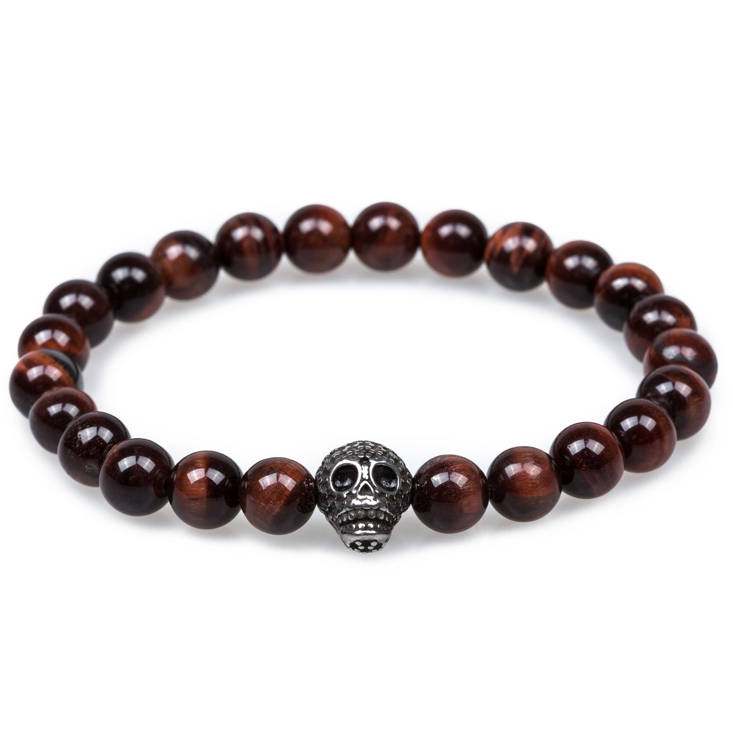 Corsair Red Tiger Eye Silver Skull Bracelet