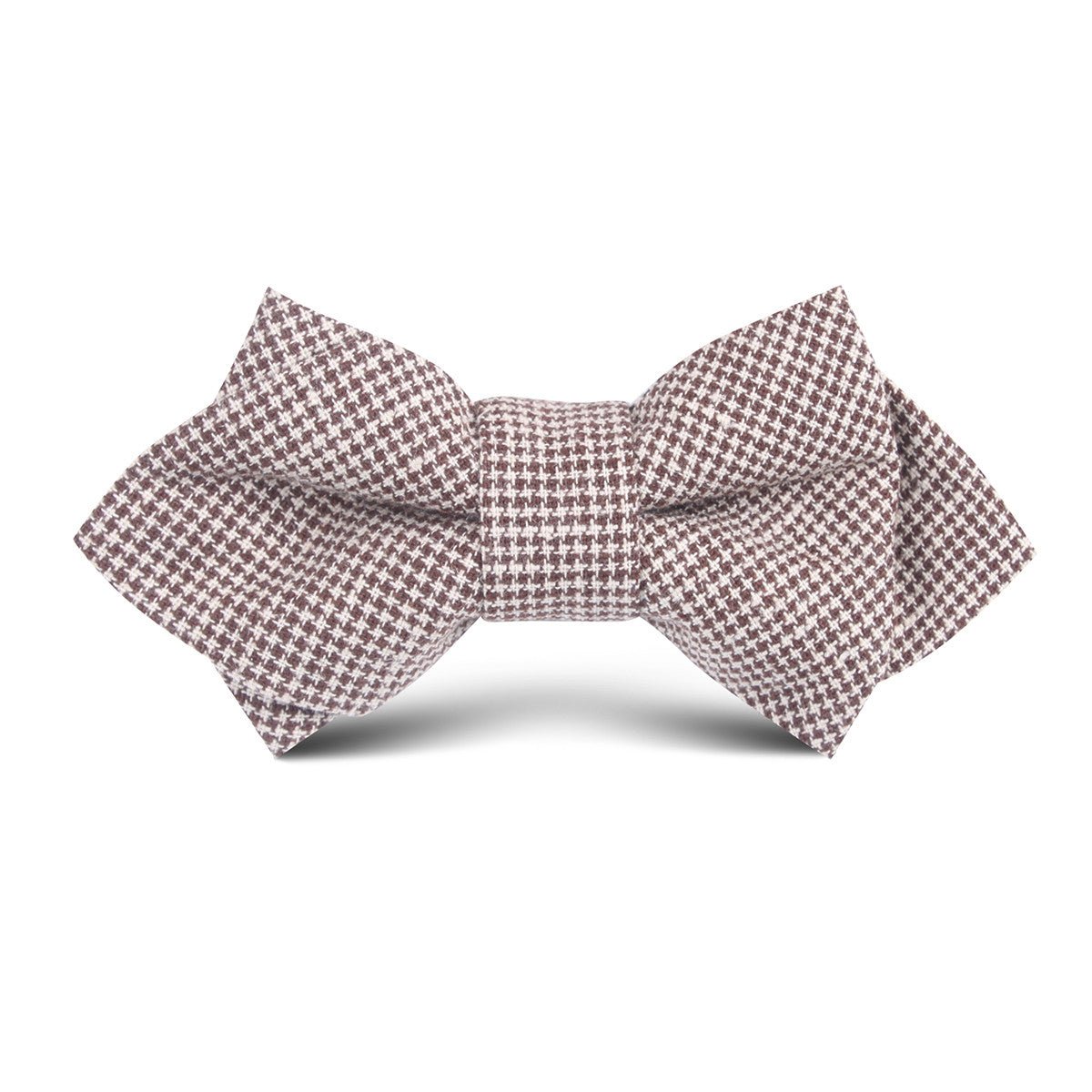 Brown Houndstooth Linen Kids Diamond Bow Tie