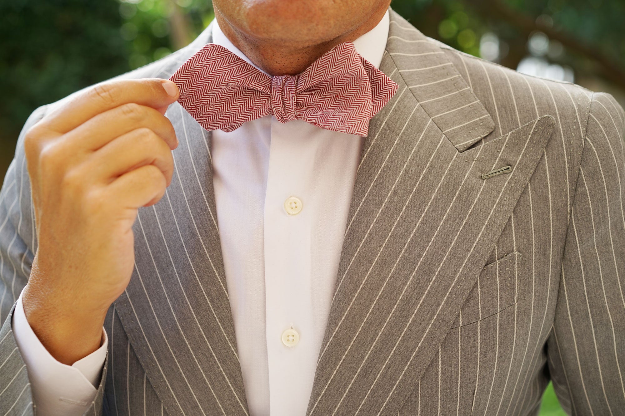 Maroon Herringbone Linen Self Tie Diamond Bow Tie